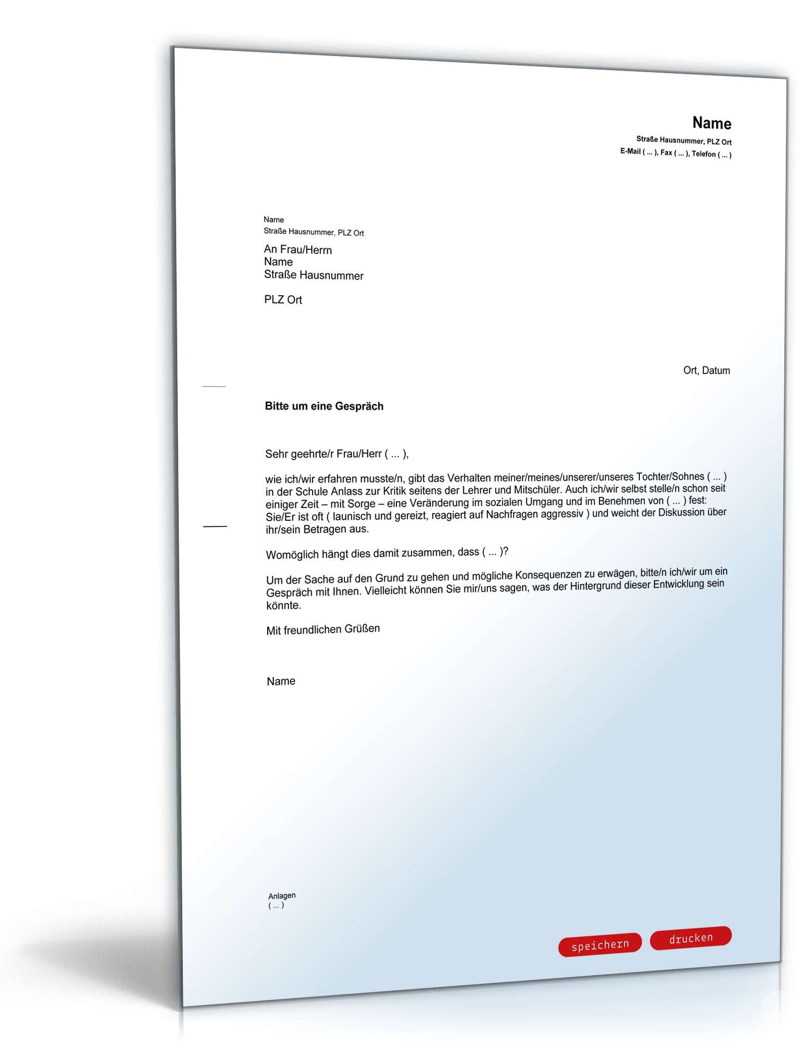 Lehrer Eltern Gesprach Sozialverhalten Muster Zum Download