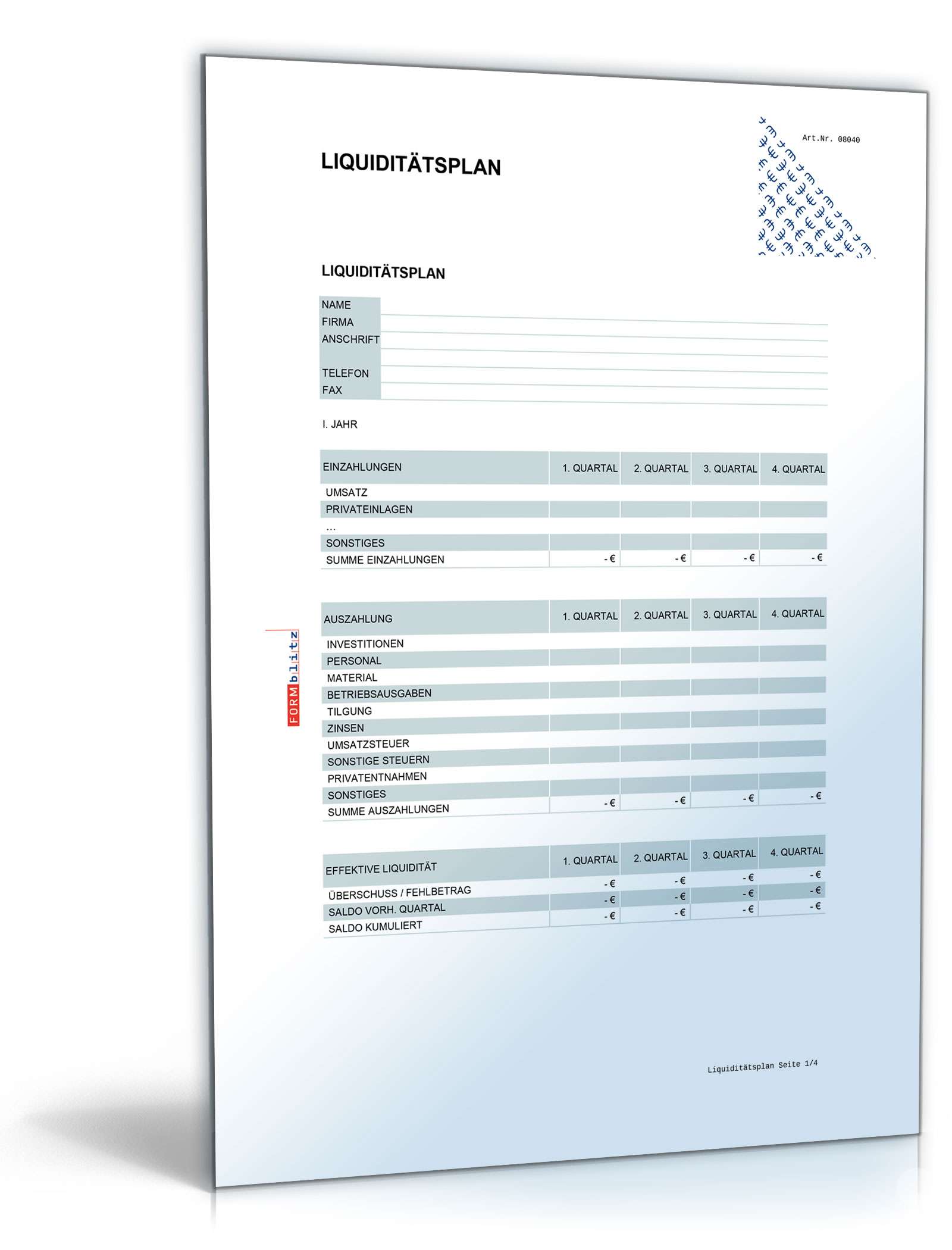 Hauptbild des Produkts: Liquiditätsplan unter Excel