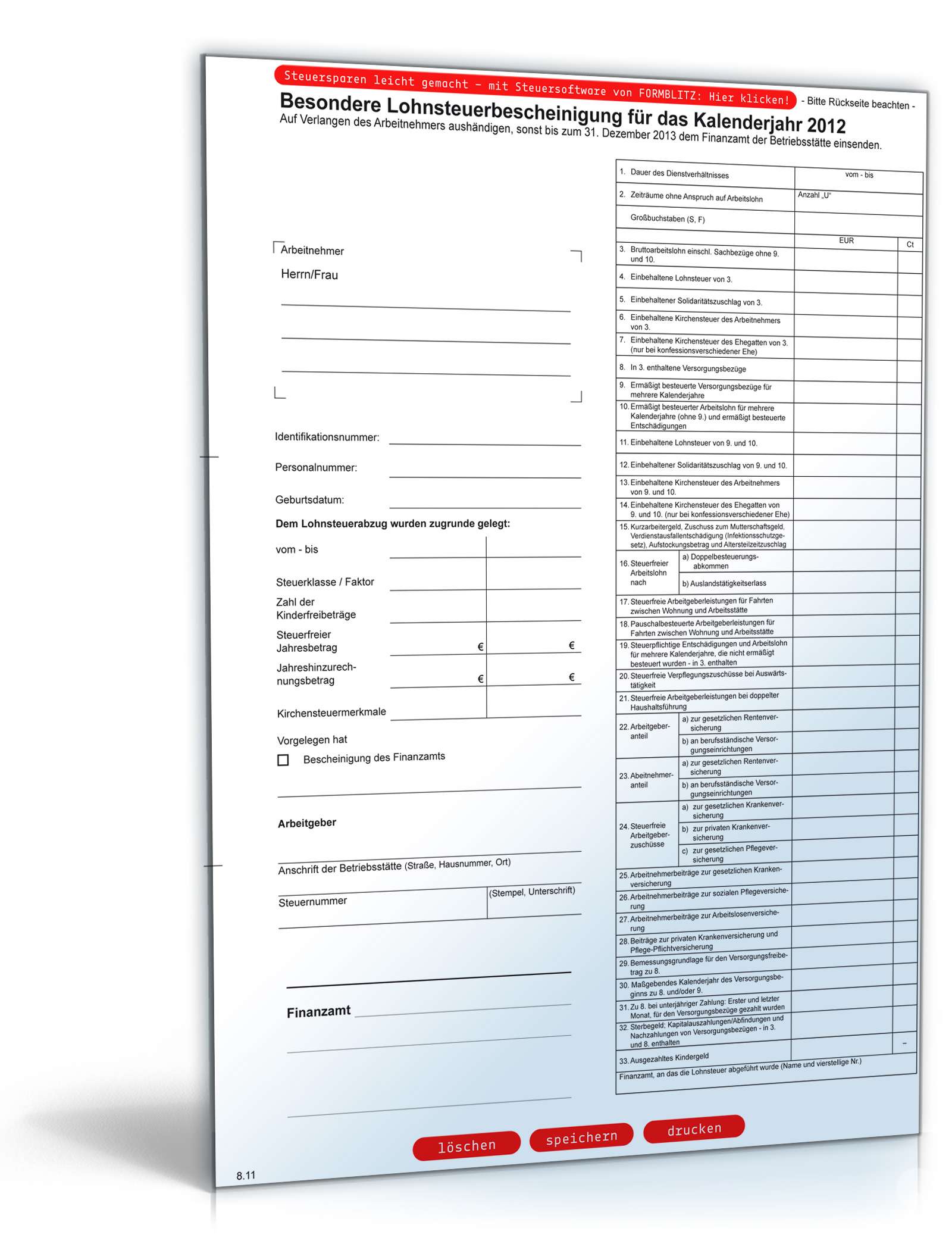 Hauptbild des Produkts: Besondere Lohnsteuerbescheinigung 2012