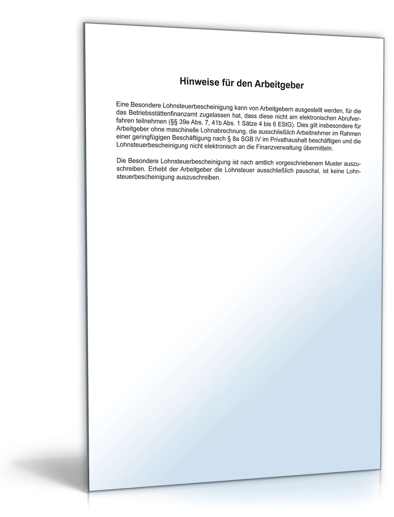 Besondere Lohnsteuerbescheinigung 2012 Formular Zum Download