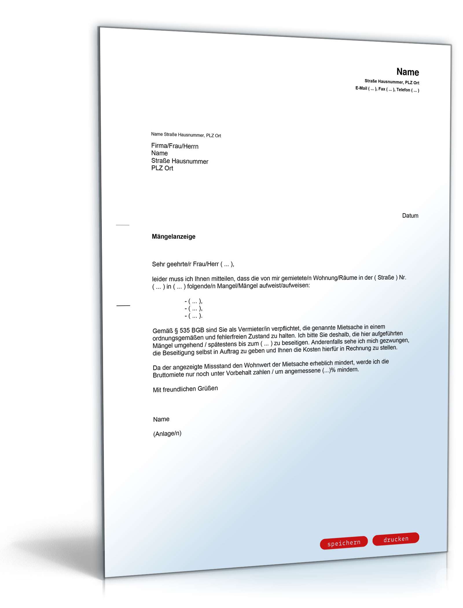 Musterbrief Mängelbeseitigung Mietwohnung