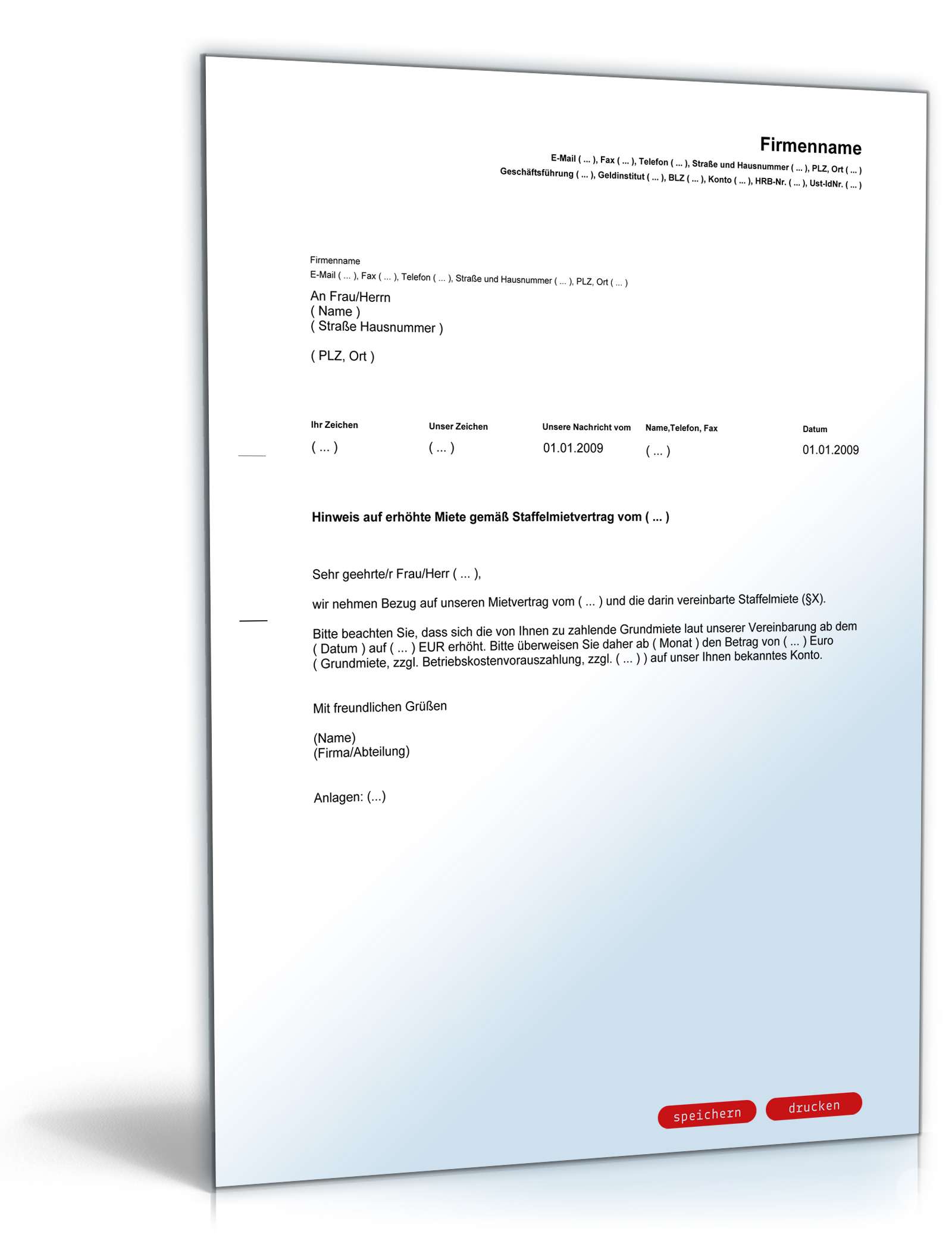 Mieterhhung formular kostenlos