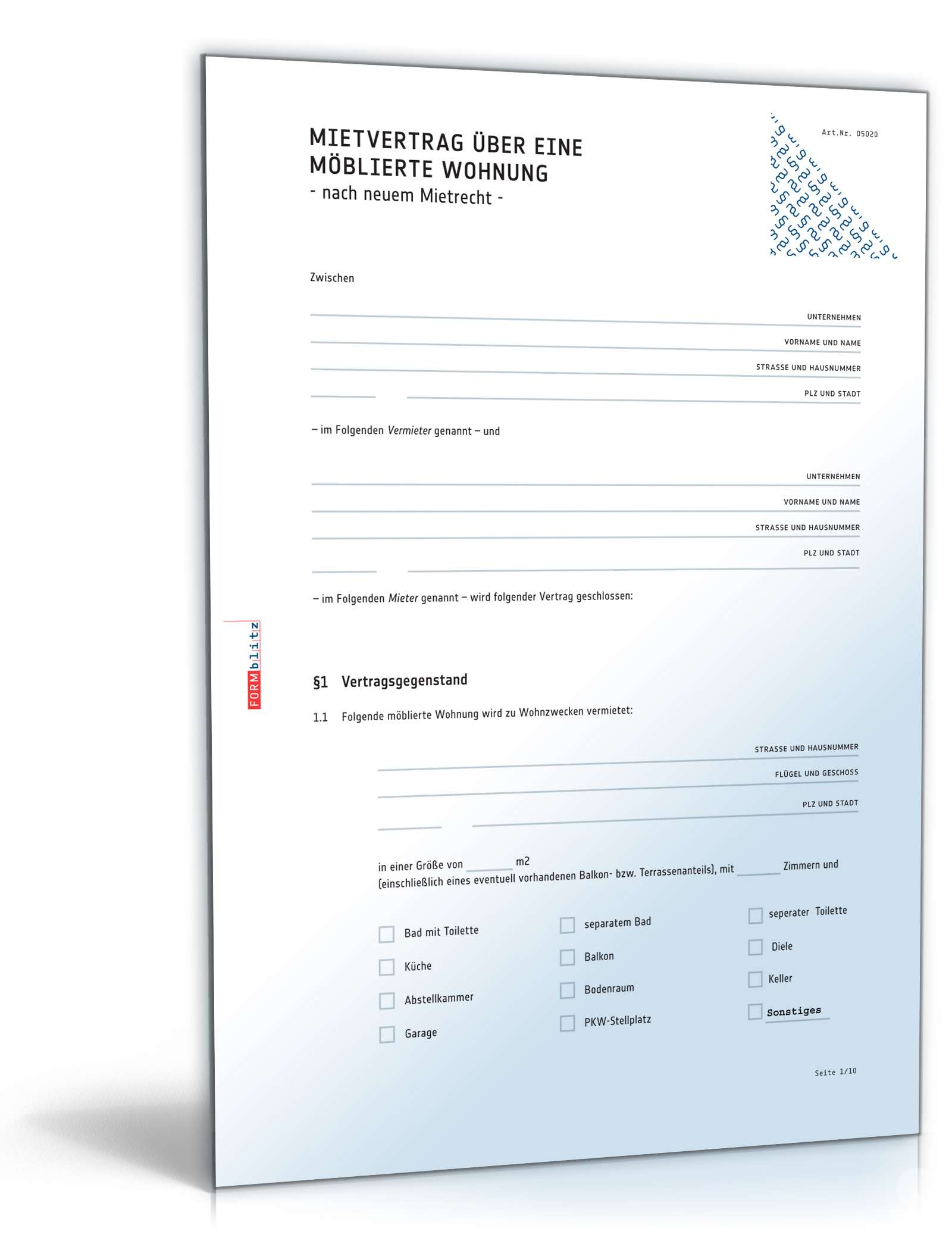 Hauptbild des Produkts: Mietvertrag möblierte Wohnung