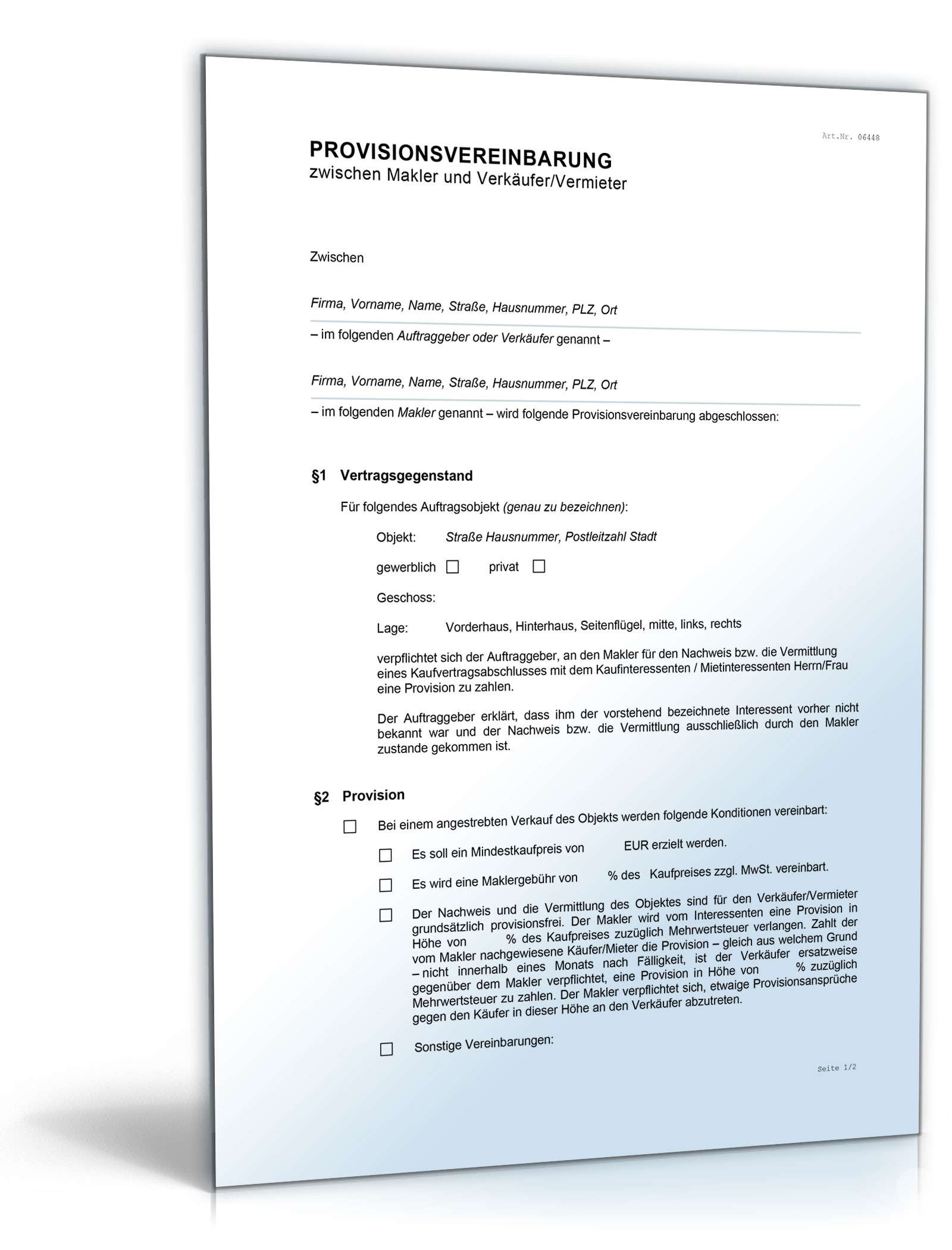 Provisionsvereinbarung Makler Vermieter Muster Zum Download
