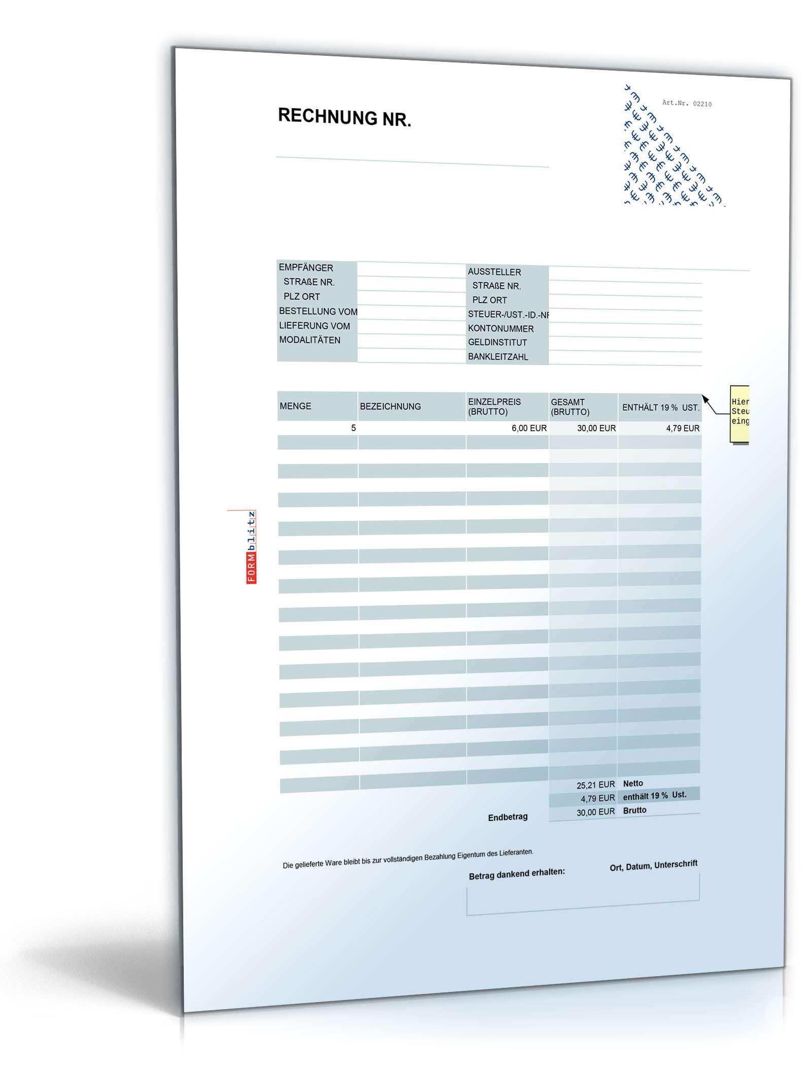 Hauptbild des Produkts: Rechnung brutto mit einheitlicher Umsatzsteuer