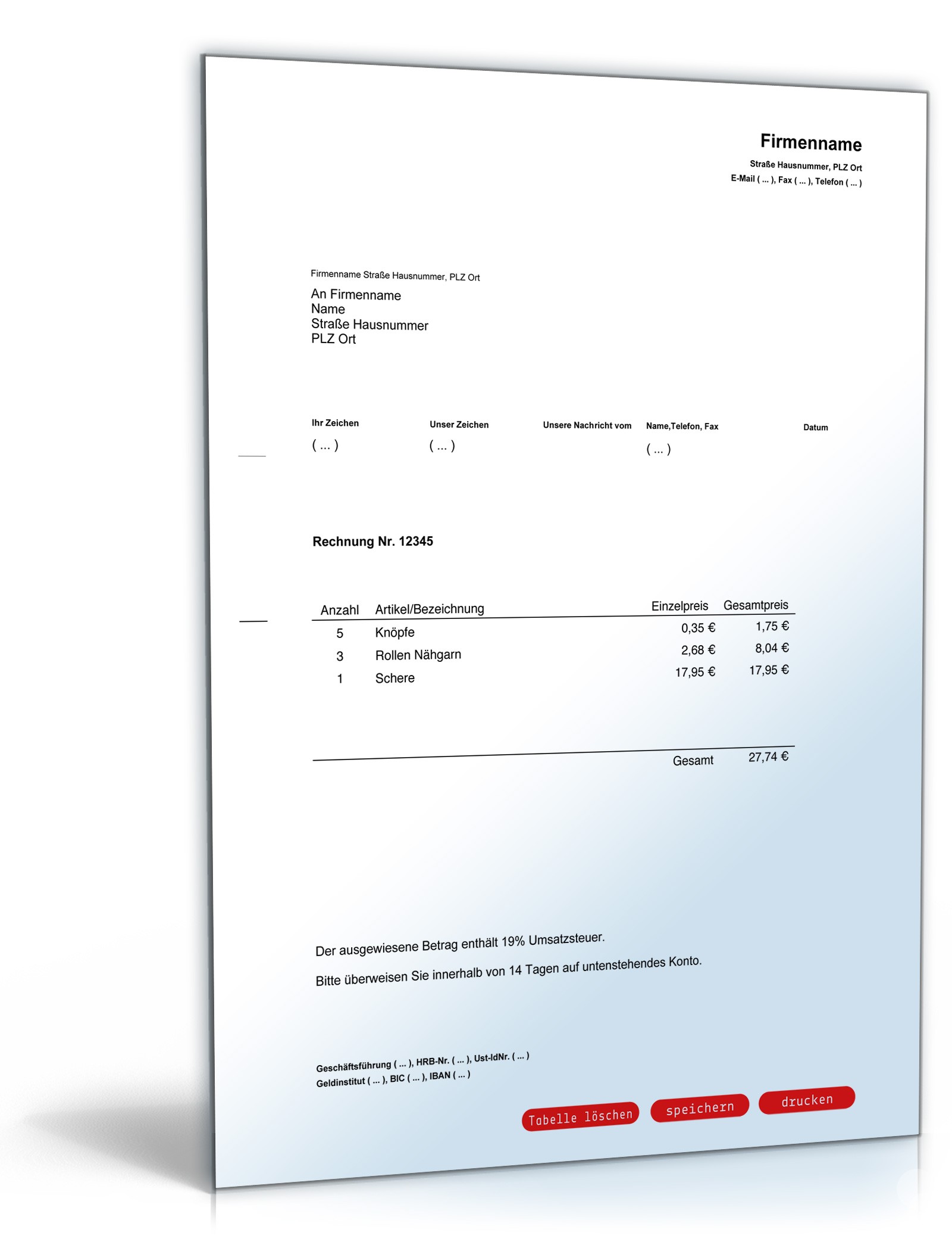 Hauptbild des Produkts: Kleinbetragsrechnung