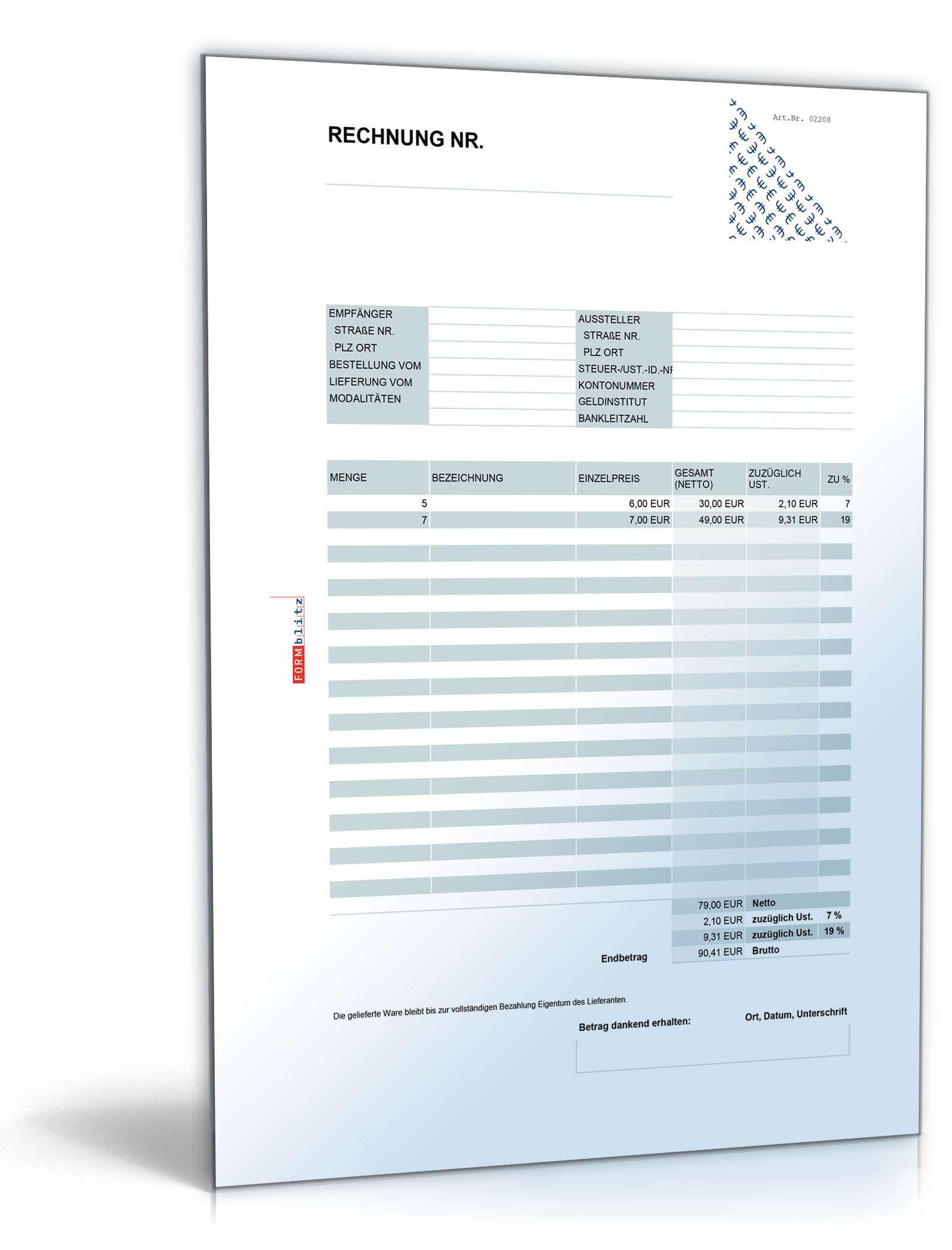 Hauptbild des Produkts: Rechnung netto mit variabler Umsatzsteuer