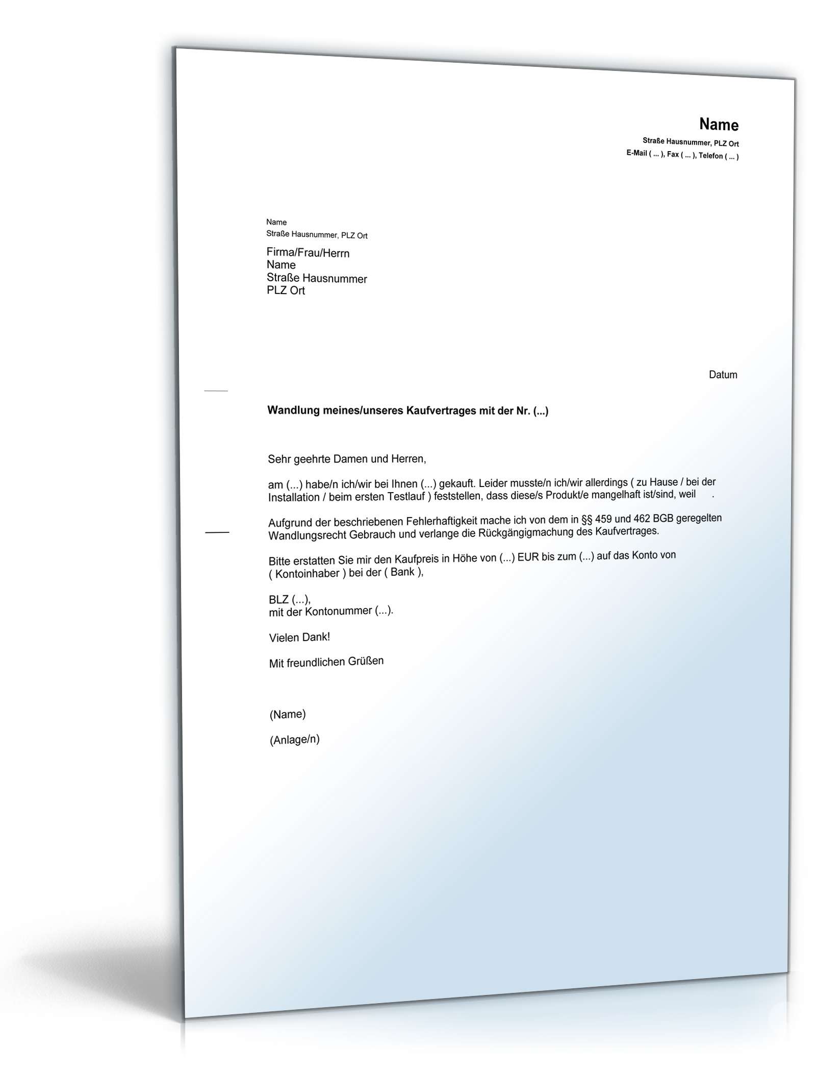 Rücktritt Kaufvertrag wegen Mangel (Russisch/Deutsch ...