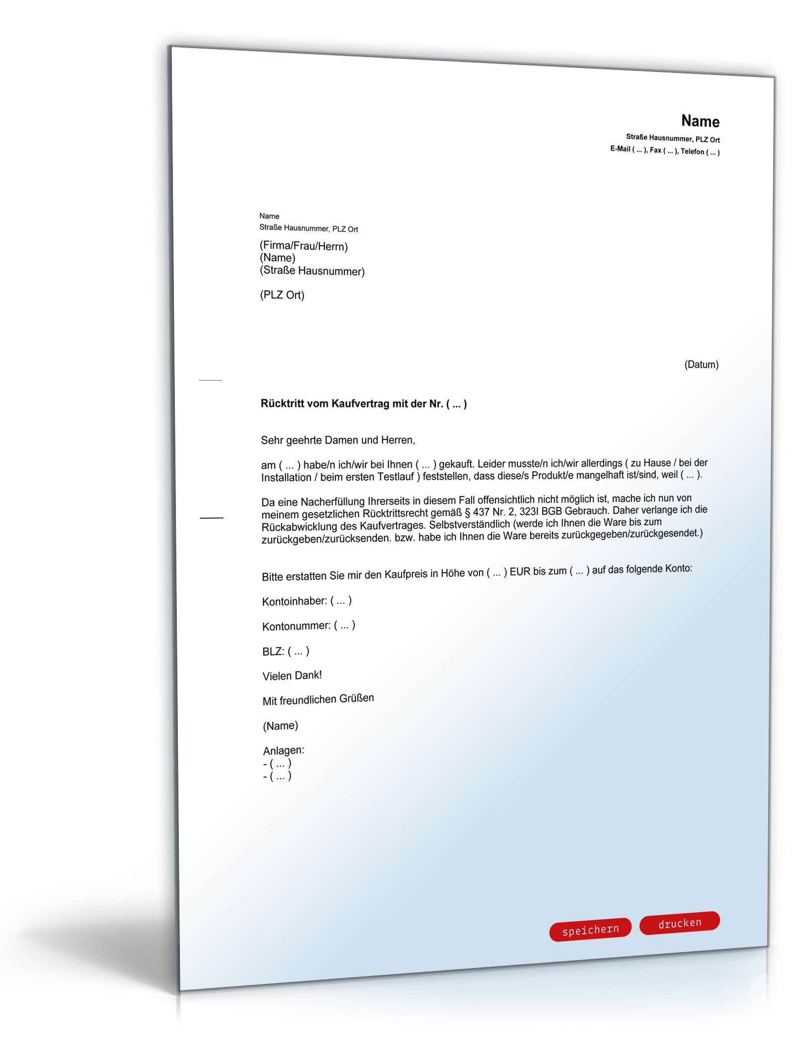 Ruecktritt Vom Kaufvertrag Wegen Lieferverzug Muster