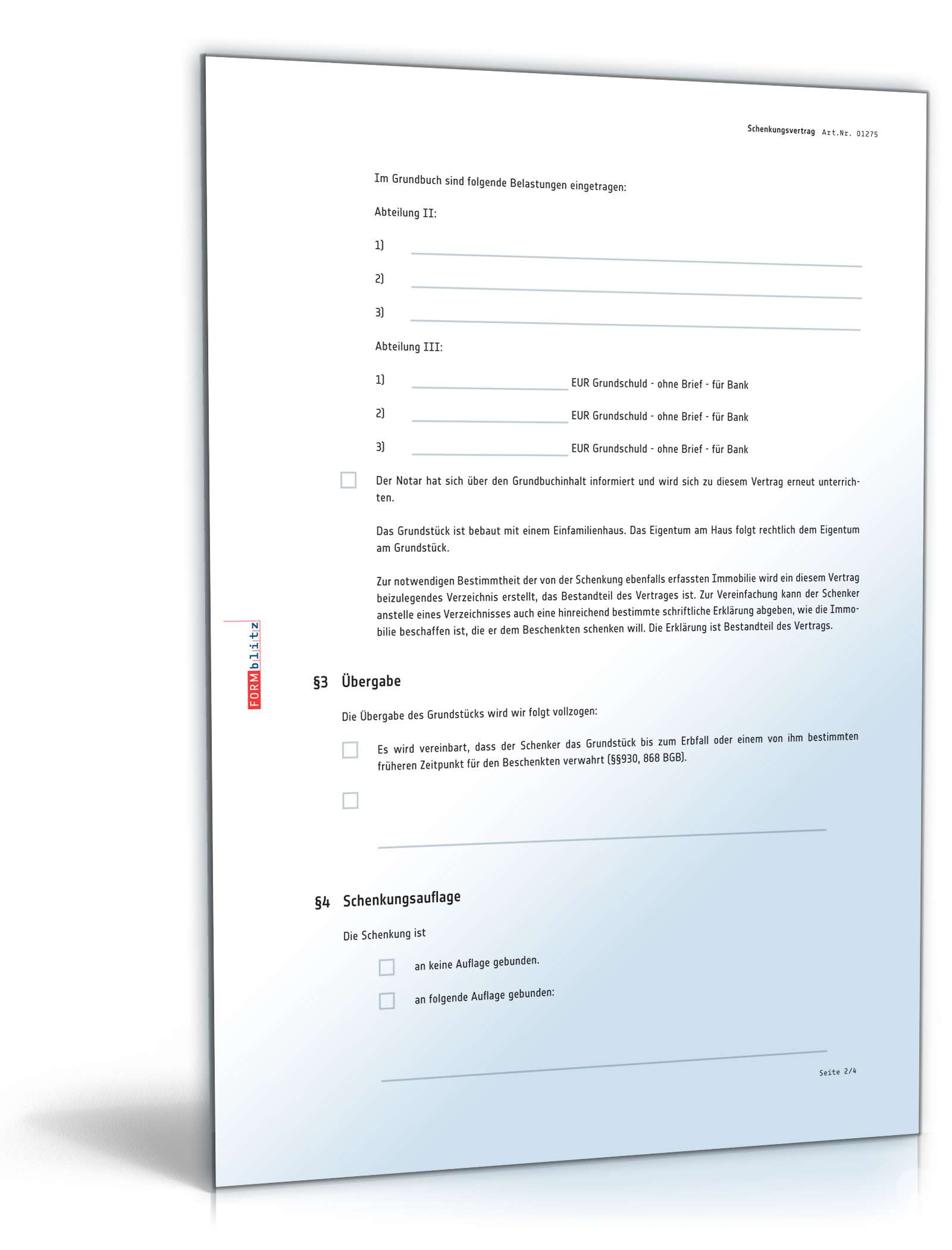 Schenkungsvertrag Muster Kostenlos