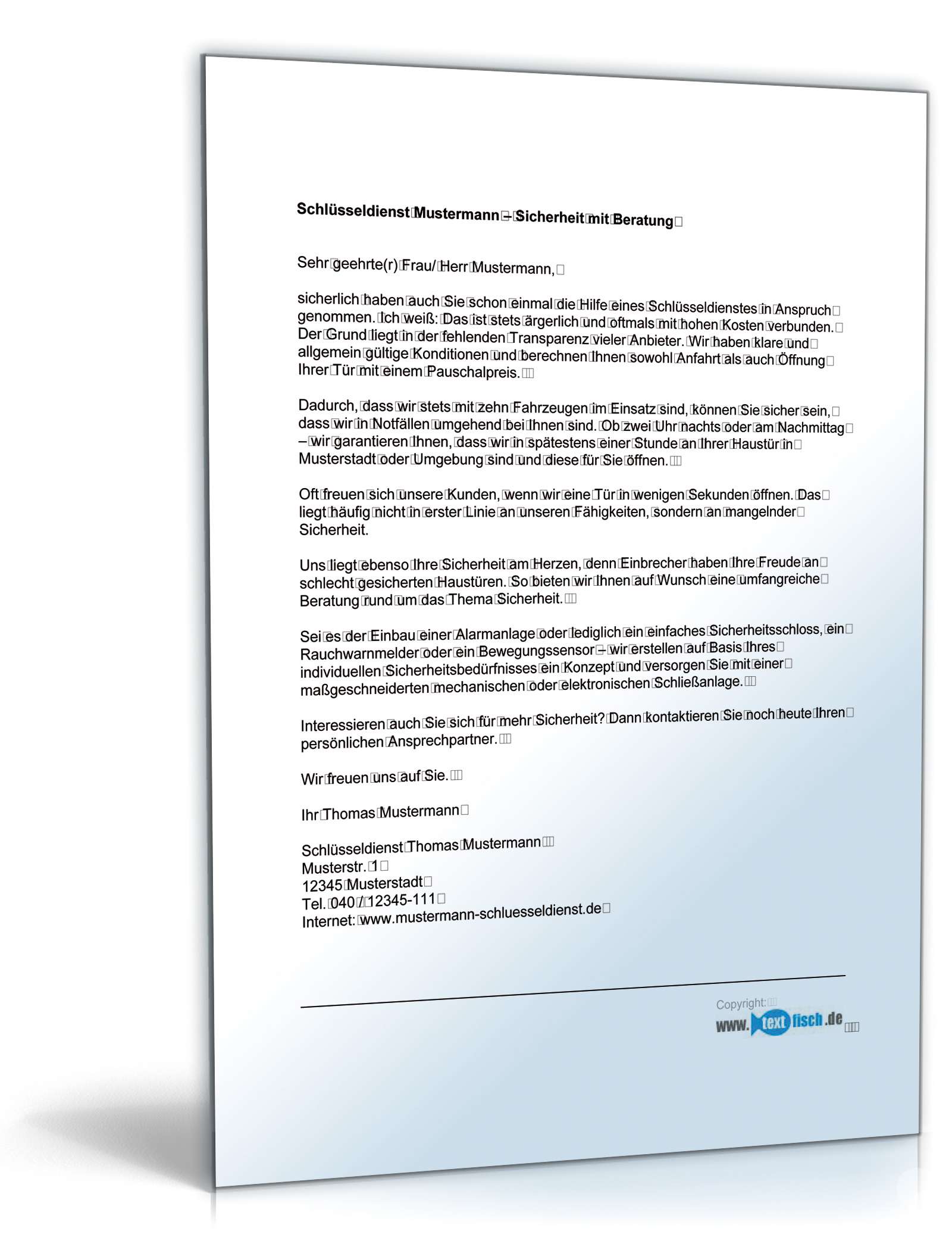 Werbebrief Schlusseldienst Kaltakquise Muster Zum Download