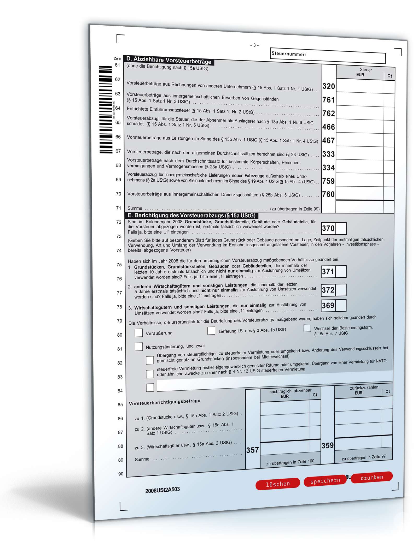 Hauptbogen Umsatzsteuererklärung 2008: Formular zum Download