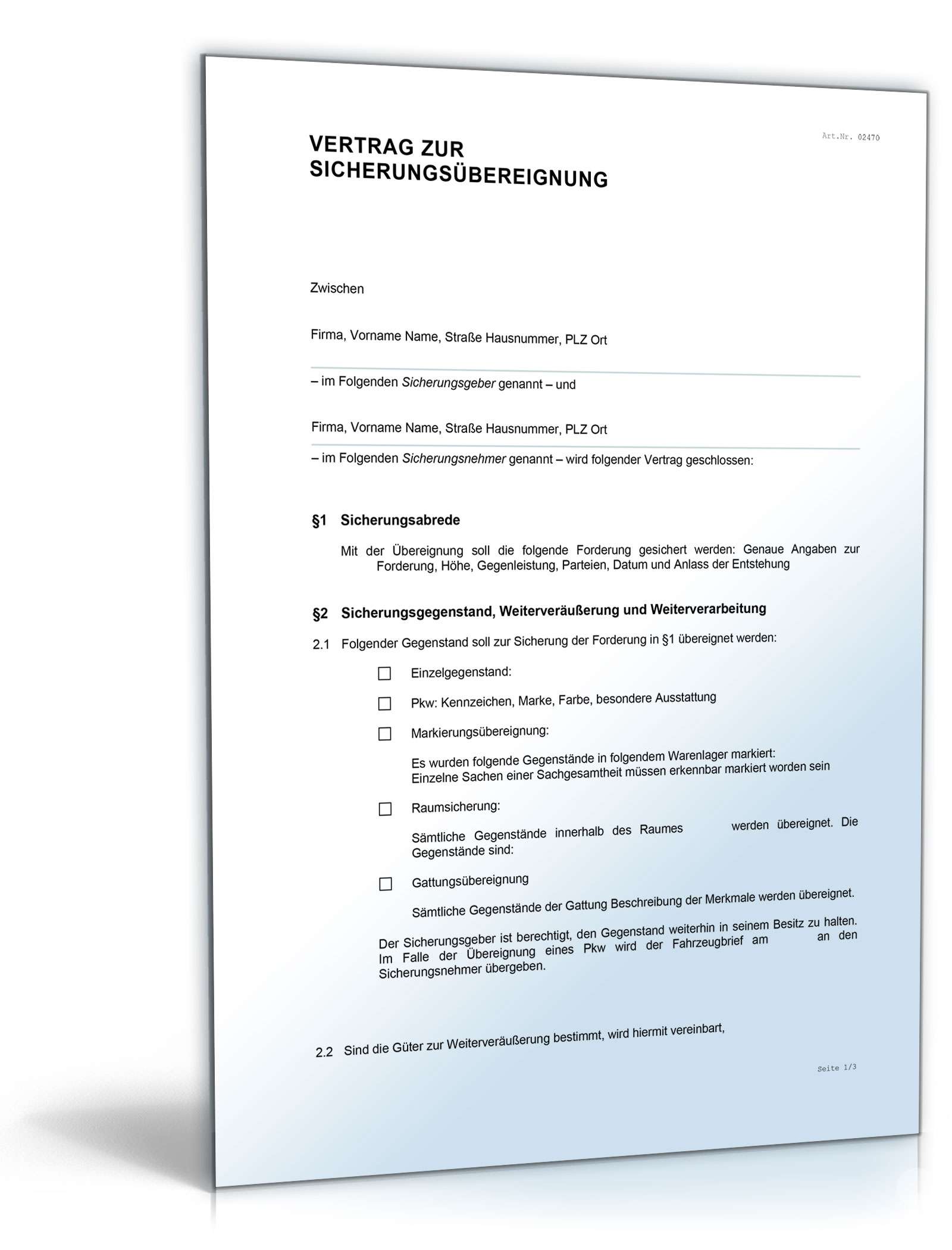 Vertrag Zur Sicherungsubereignung Muster Vorlage Zum Download