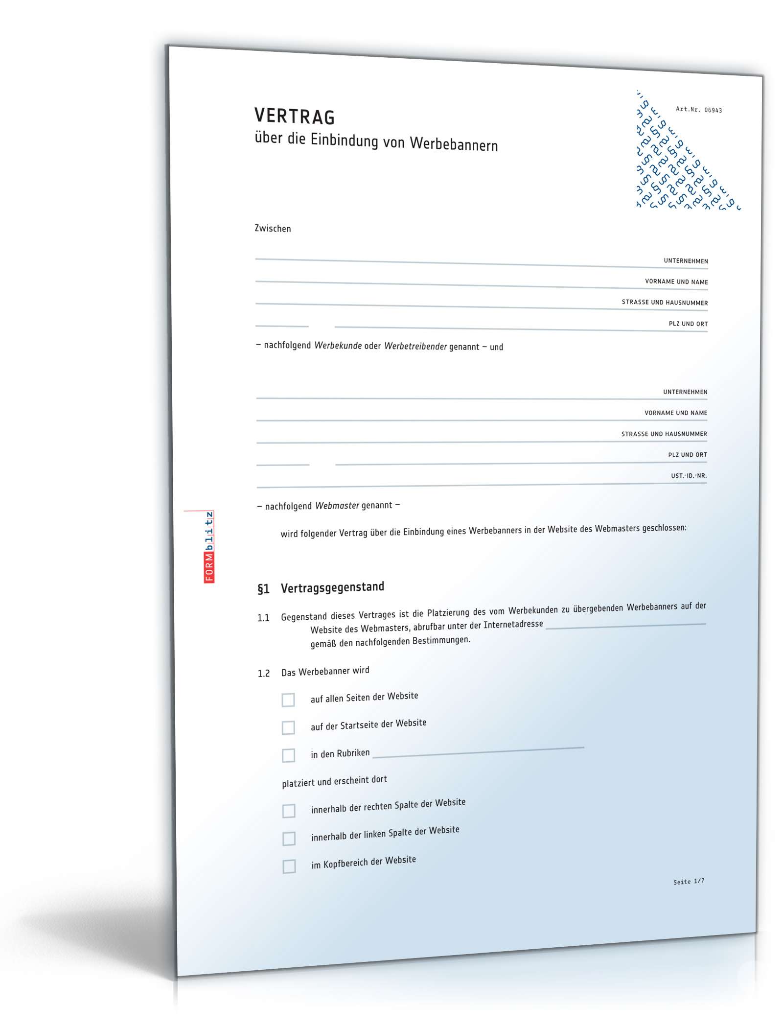 Vertrag Einbindung Werbebanner | Muster zum Download