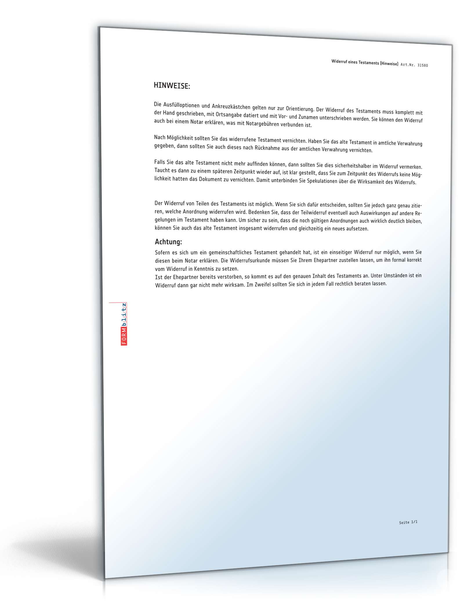 Widerruf Testament | Muster zum Download