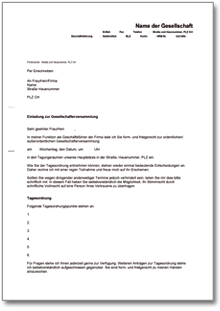 Einladung Gesellschafterversammlung Word