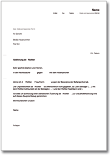 Ablehnung eines Richters wegen Befangenheit Word