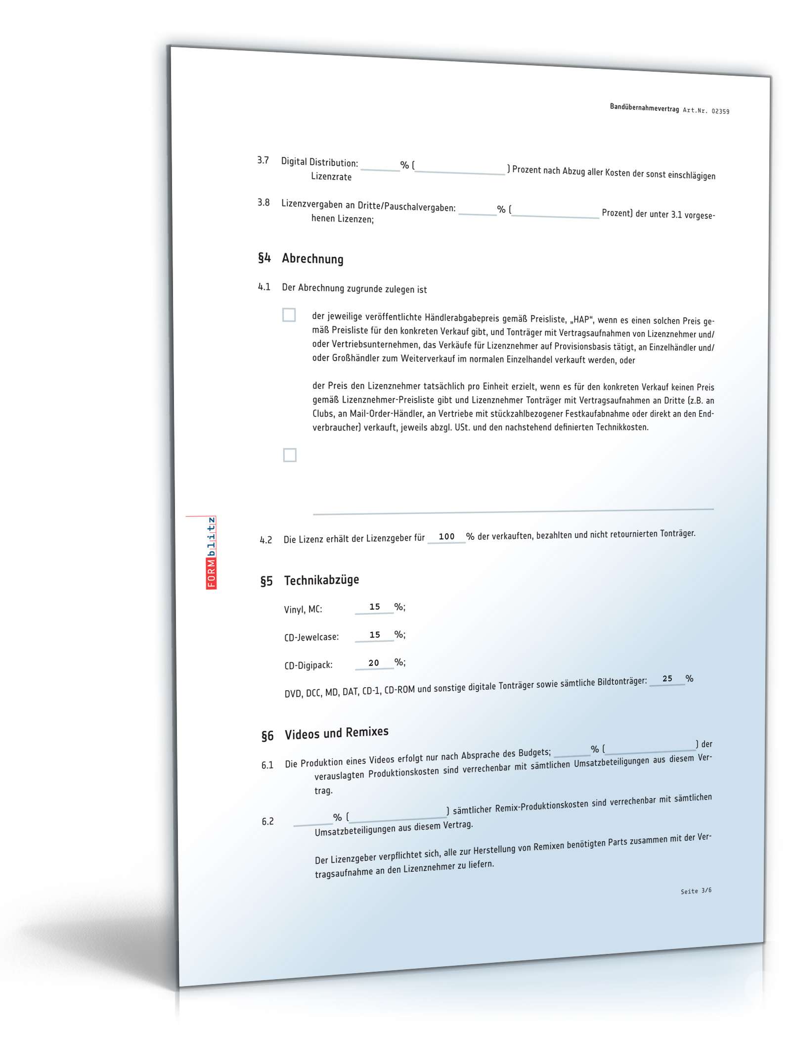 Bandübernahmevertrag mit Labelcopy PDF. Seite: 3