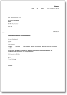 Zeugenentschädigungs-Verzichtserklärung Word