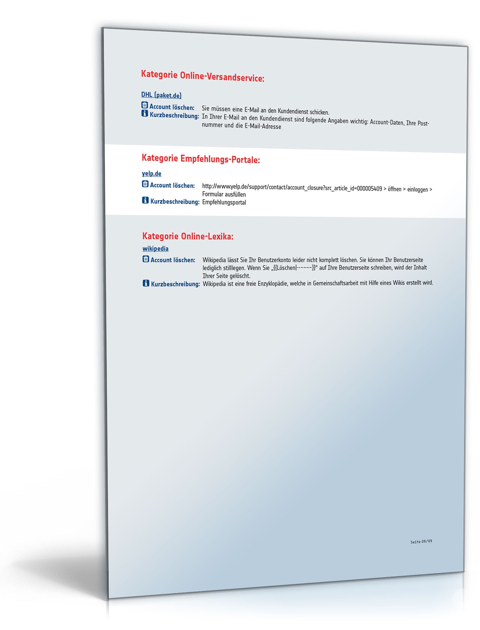 Infoliste über den Verbleib digitaler Konten PDF. Seite: 9