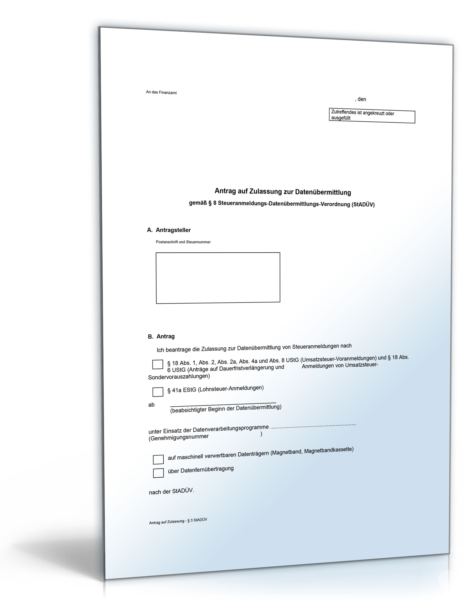 Antrag auf Zulassung zur Datenübermittlung PDF