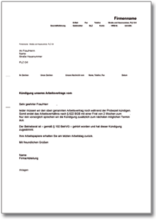 Fristgemäße Kündigung Arbeitsvertrag in der Probezeit Word