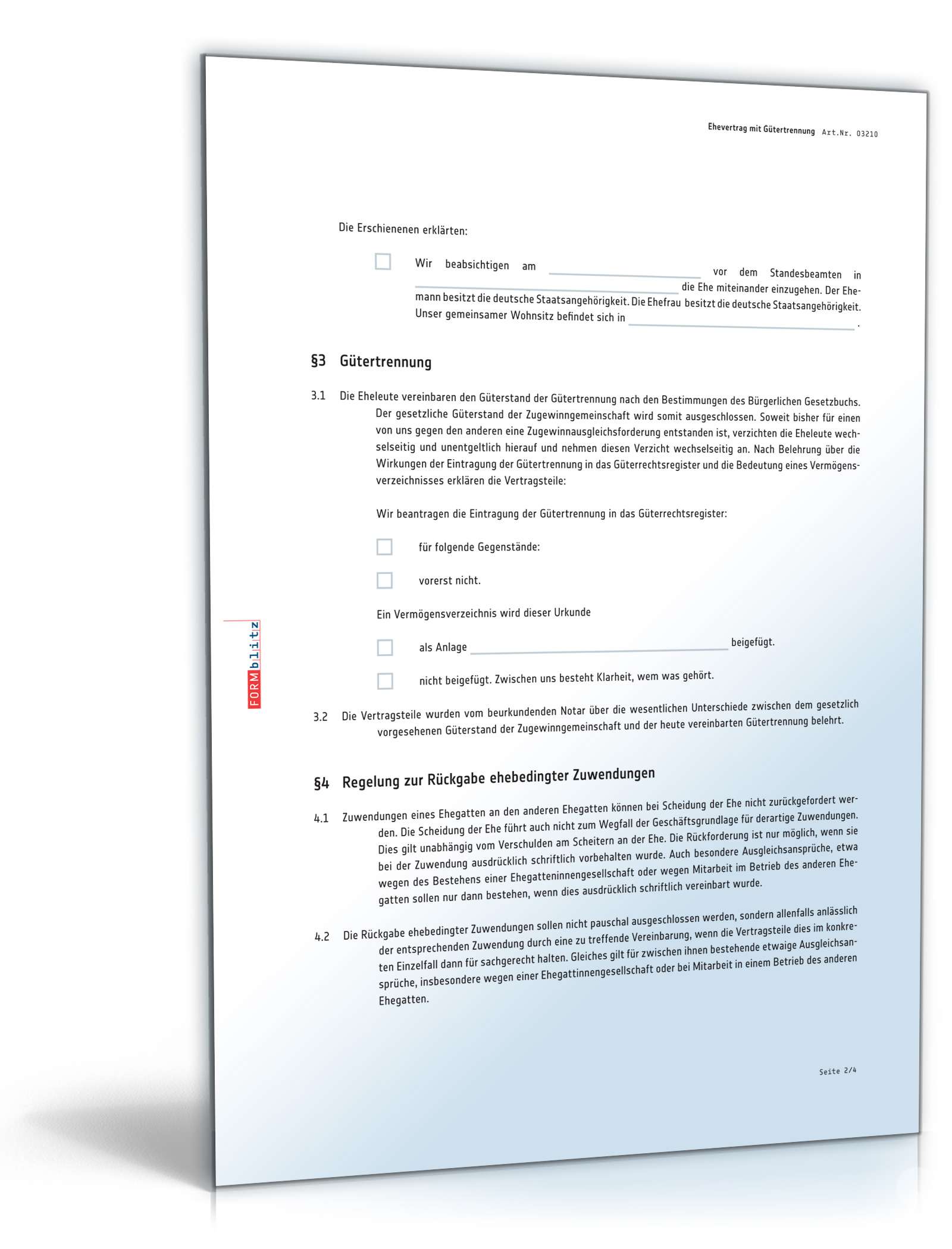 Ehevertrag mit Gütertrennung PDF. Seite: 2