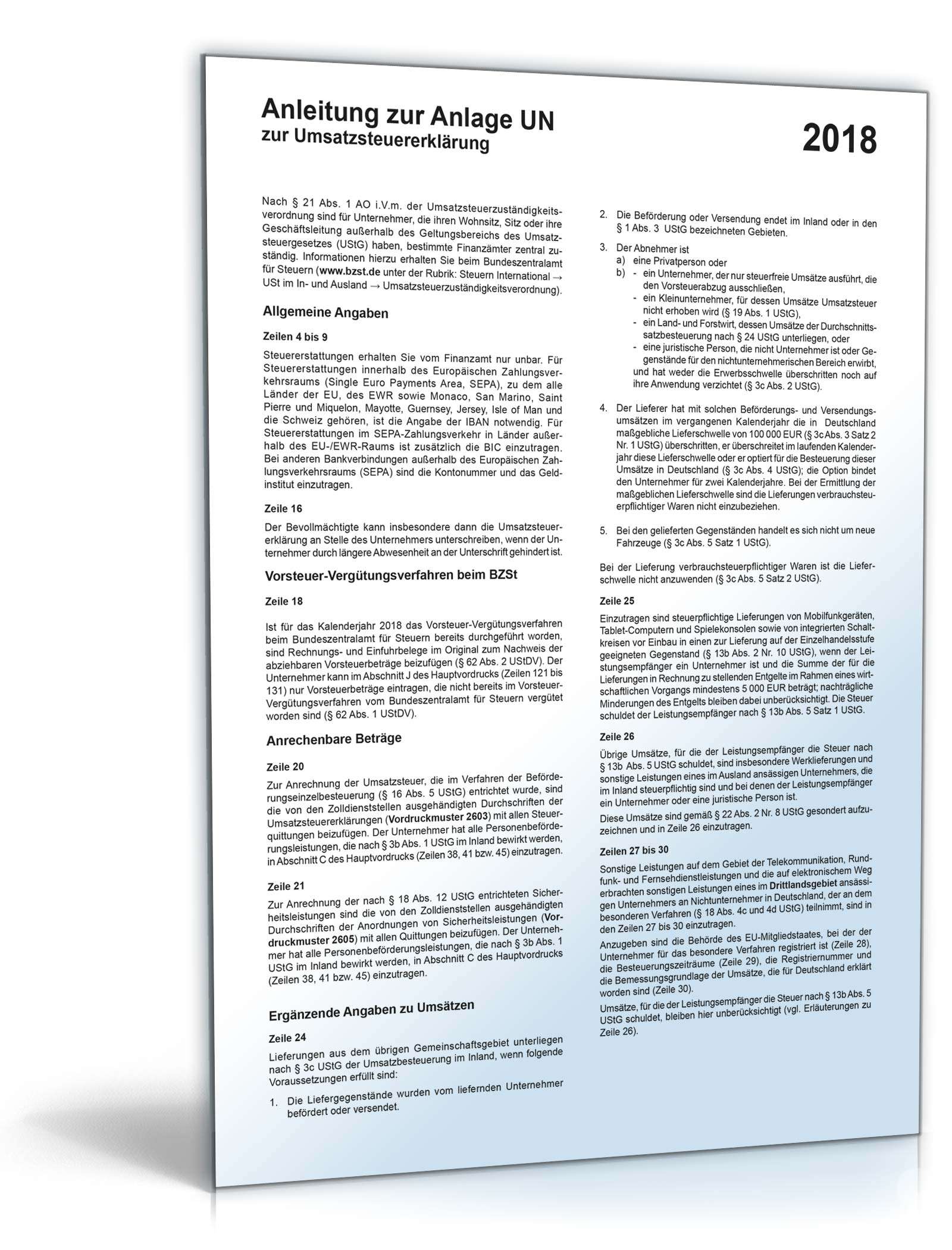 Anleitung zur Umsatzsteuererklärung 2018 PDF