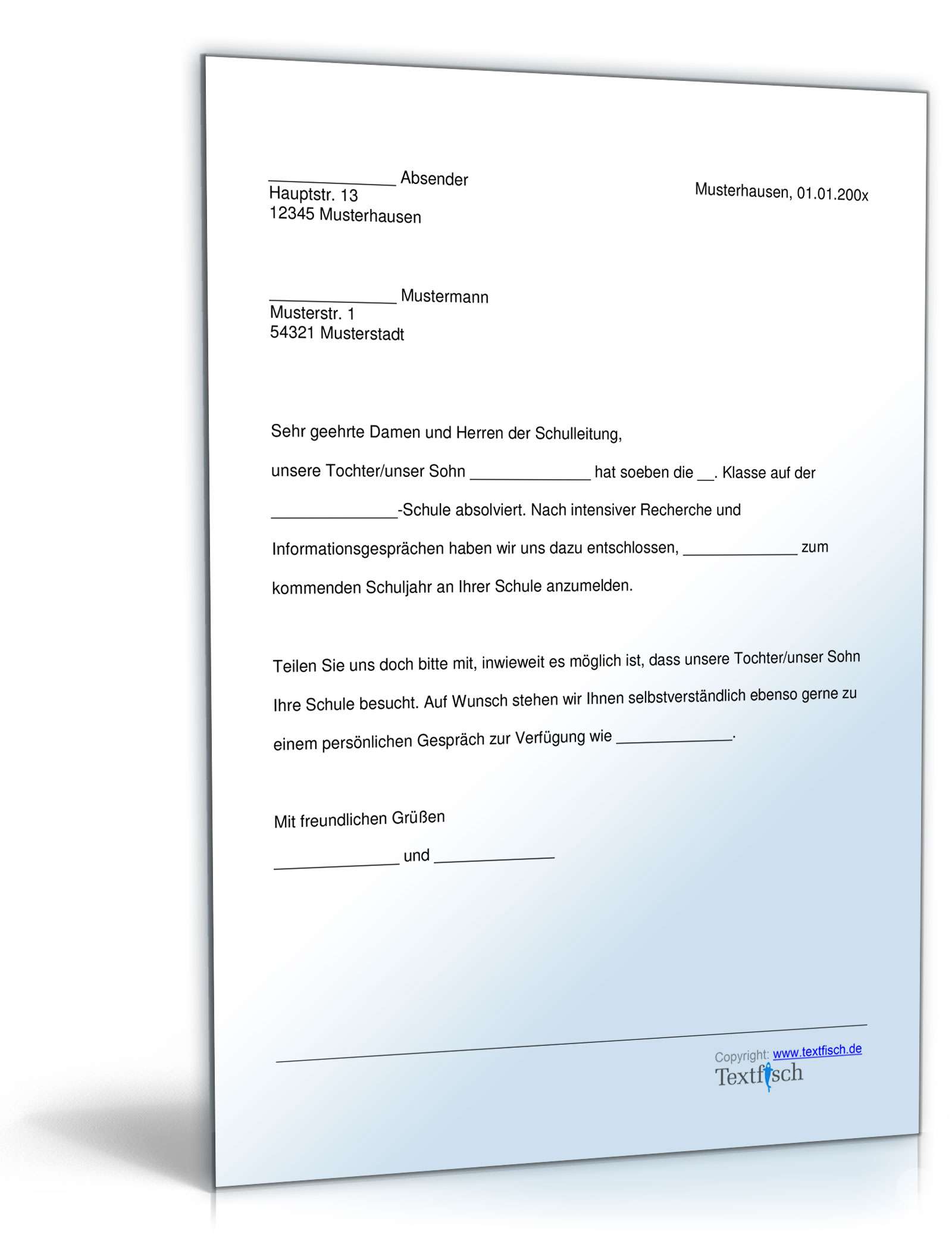 Anmeldung zur Schule Word