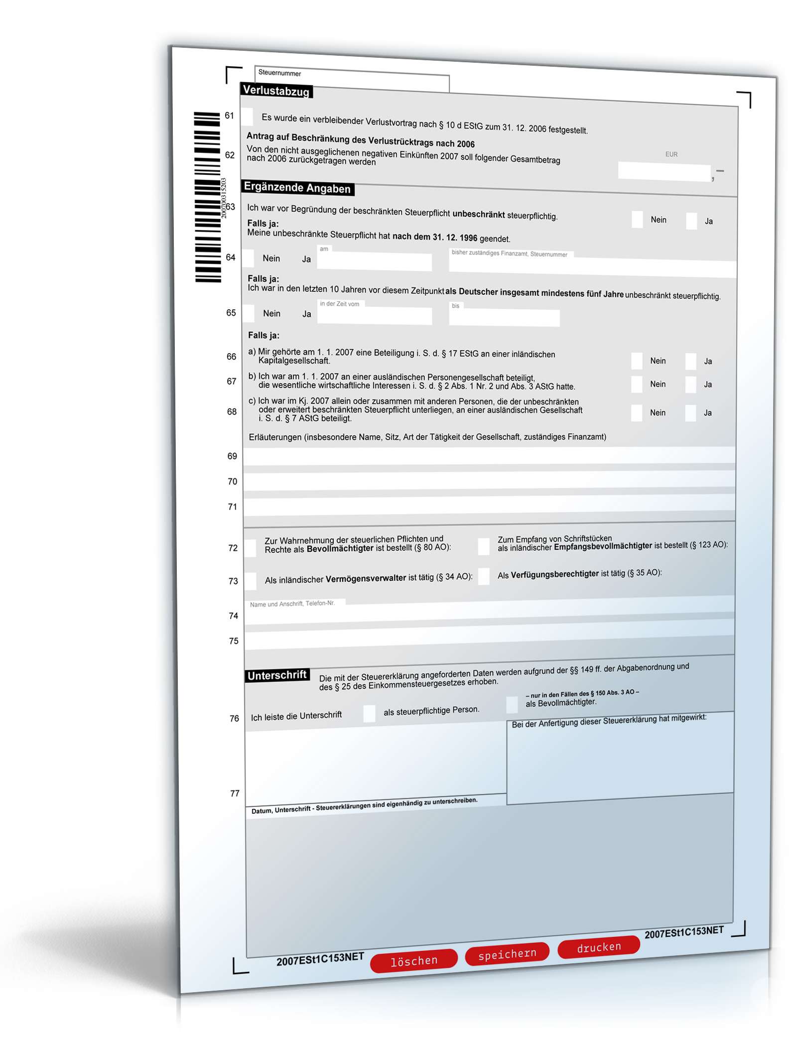 Einkommensteuererklärung für beschränkt Steuerpflichtige 2007 PDF. Seite: 3
