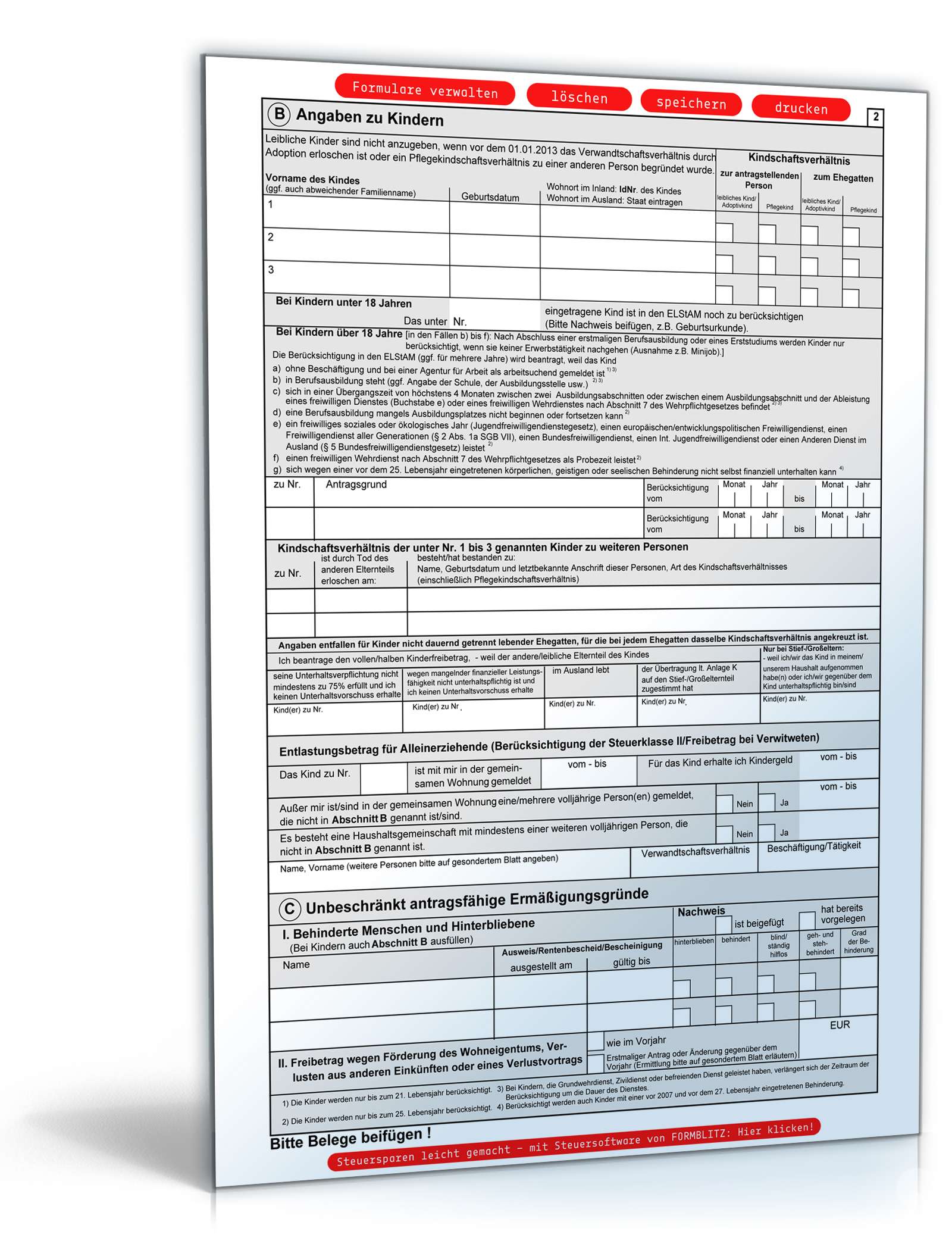 Antrag auf Lohnsteuer-Ermäßigung 2013 PDF. Seite: 2