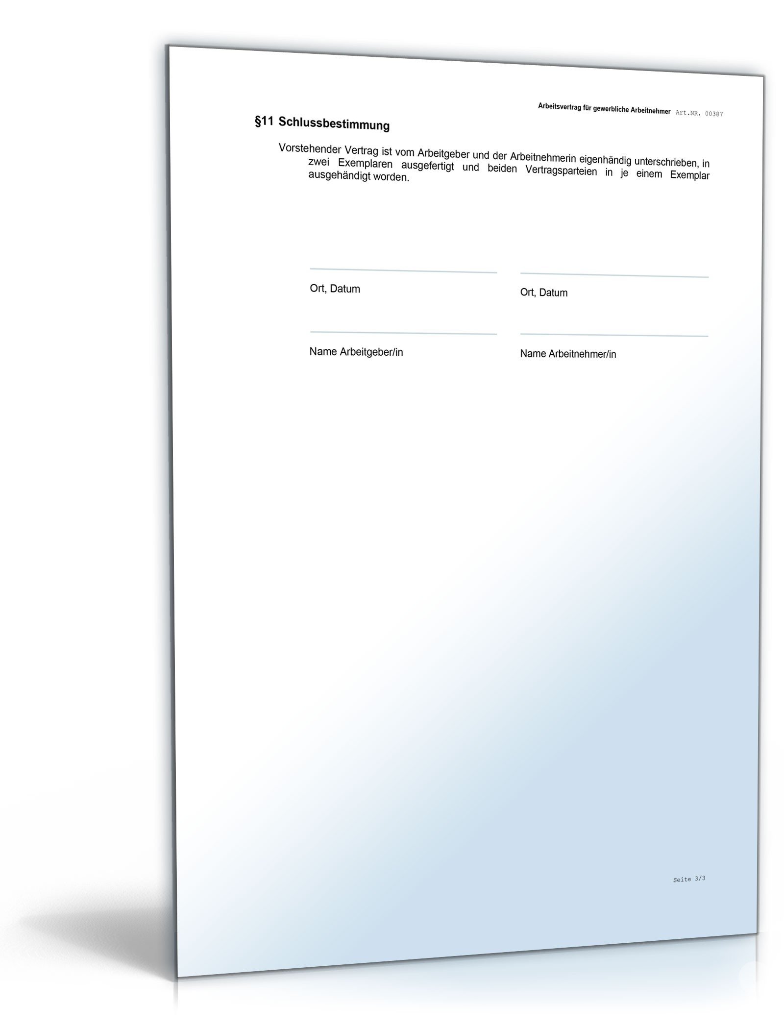 Arbeitsvertrag gewerbliche Arbeitnehmer Word. Seite: 3