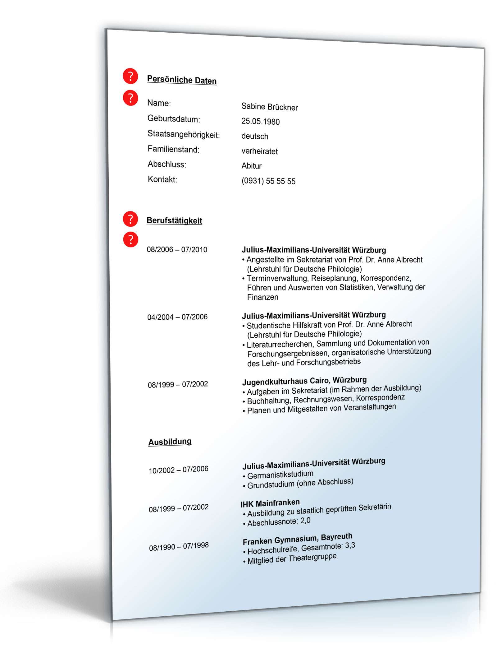 Lebenslauf Sachbearbeiter PDF. Seite: 2