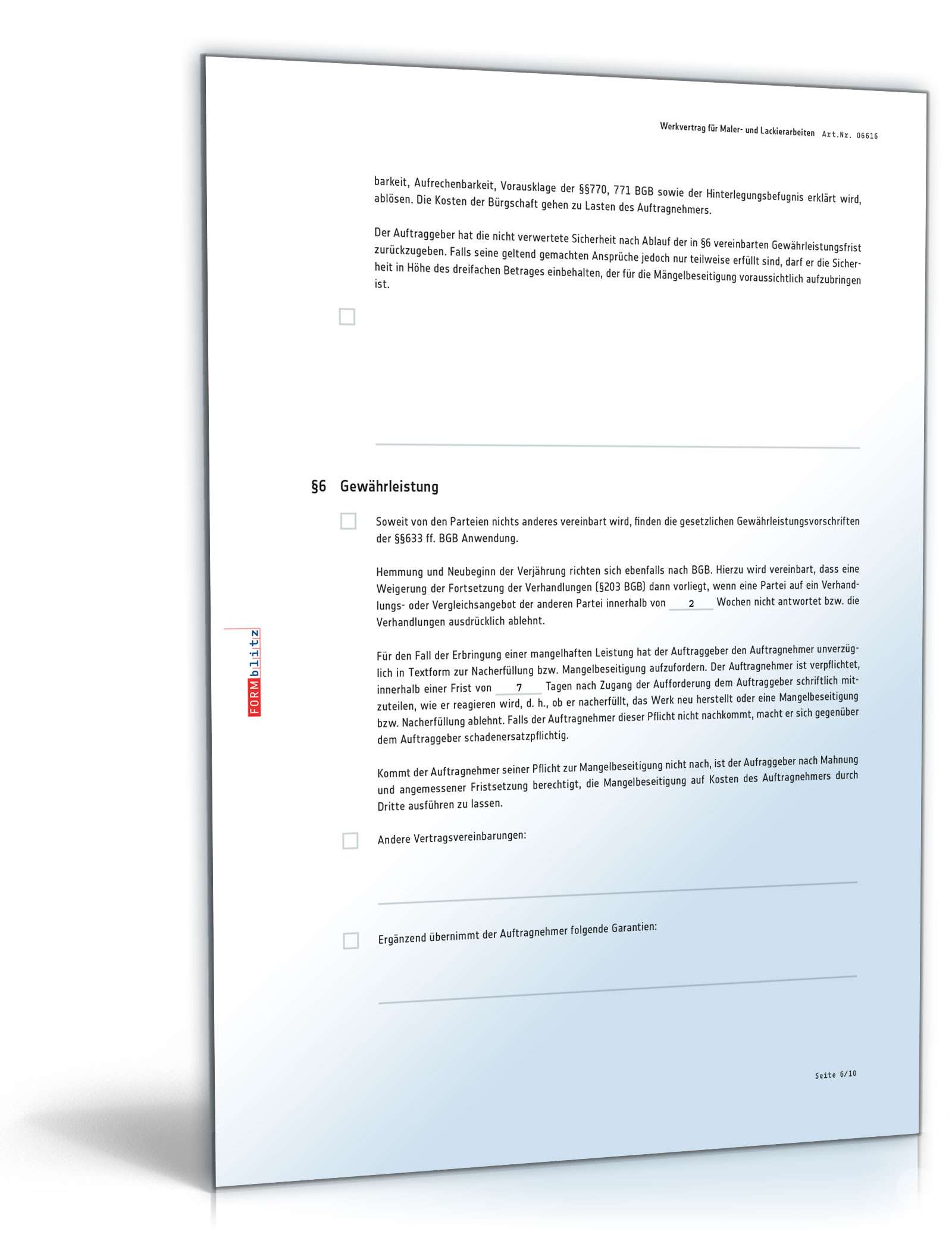Werkvertrag Maler- und Lackierarbeiten PDF. Seite: 6