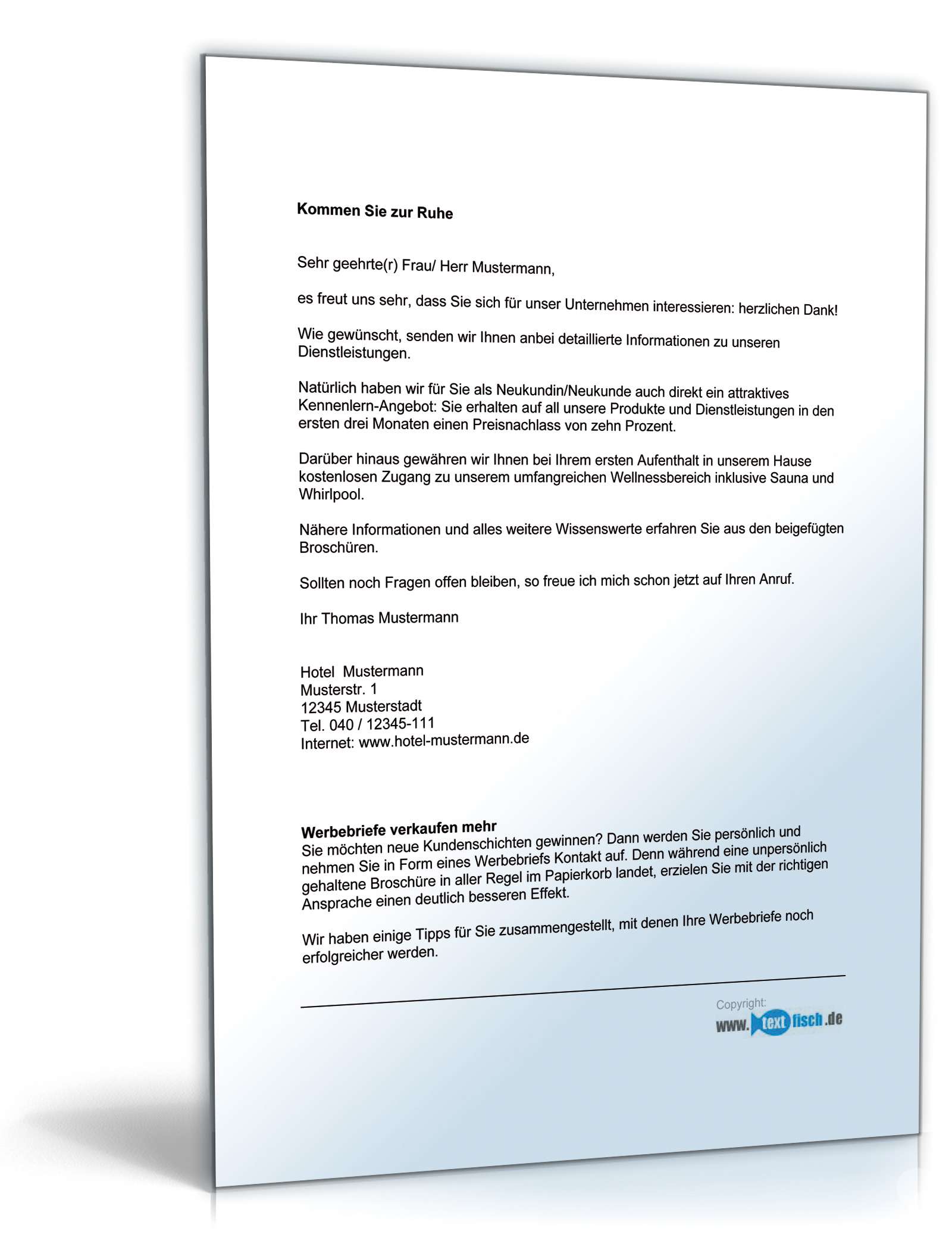 Begleitbrief zum Werbebrief Hotel