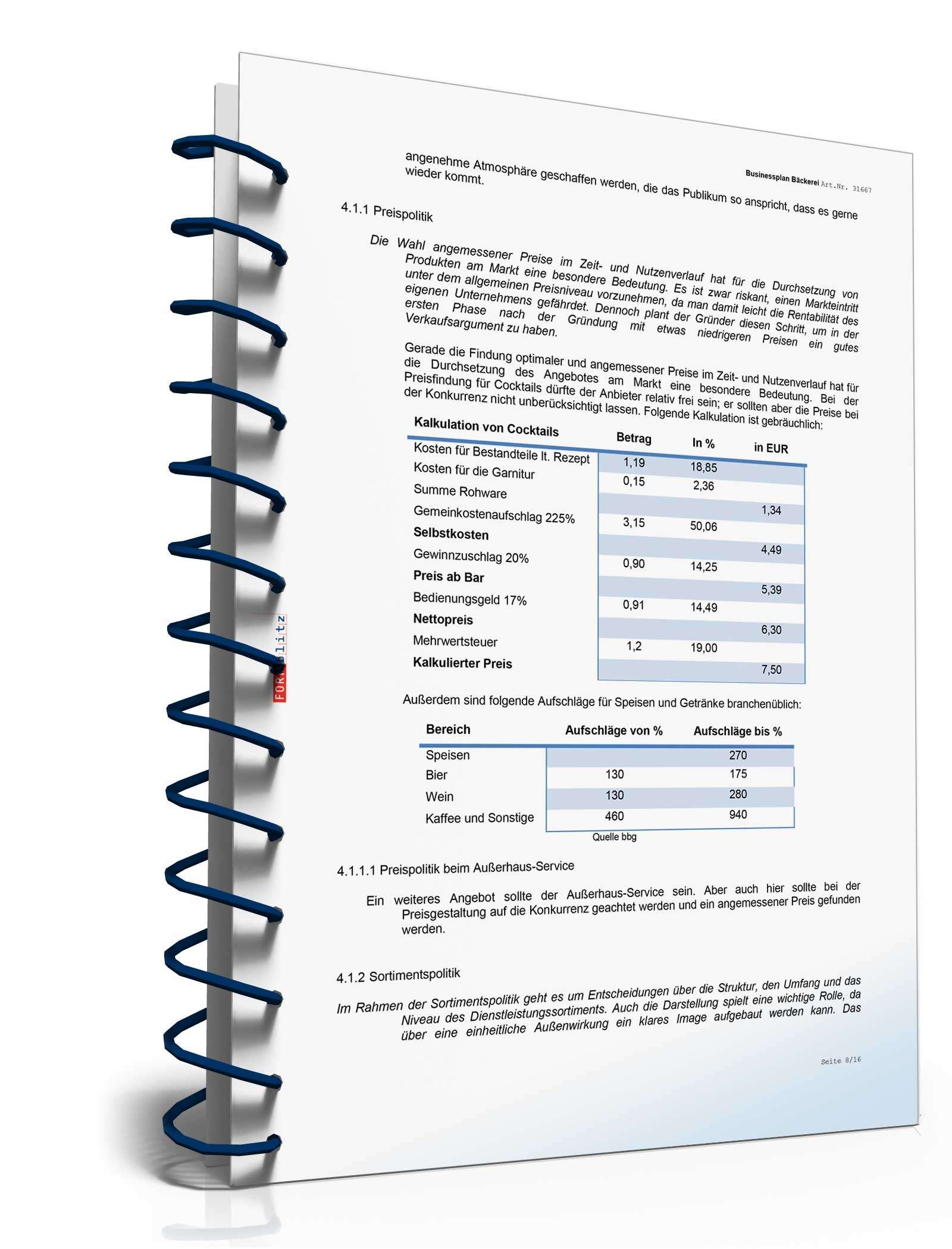 Businessplan Cocktailbar Excel. Seite: 8