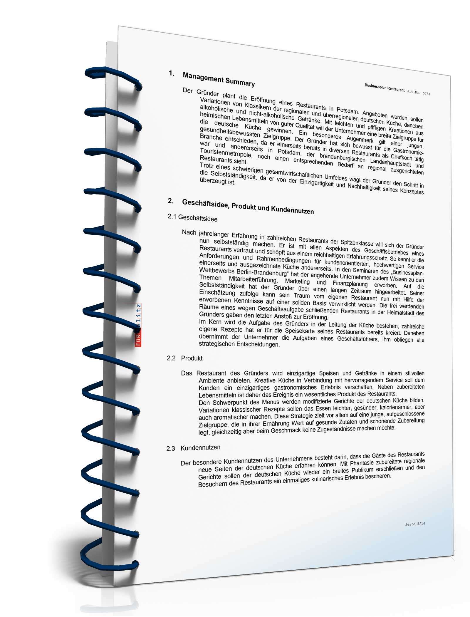 Businessplan Restaurant Excel. Seite: 4