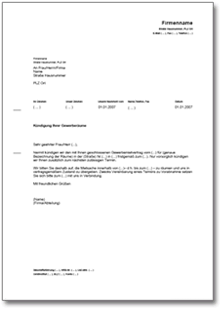 Fristgemäße Kündigung Gewerbemietvertrag durch Vermieter Word