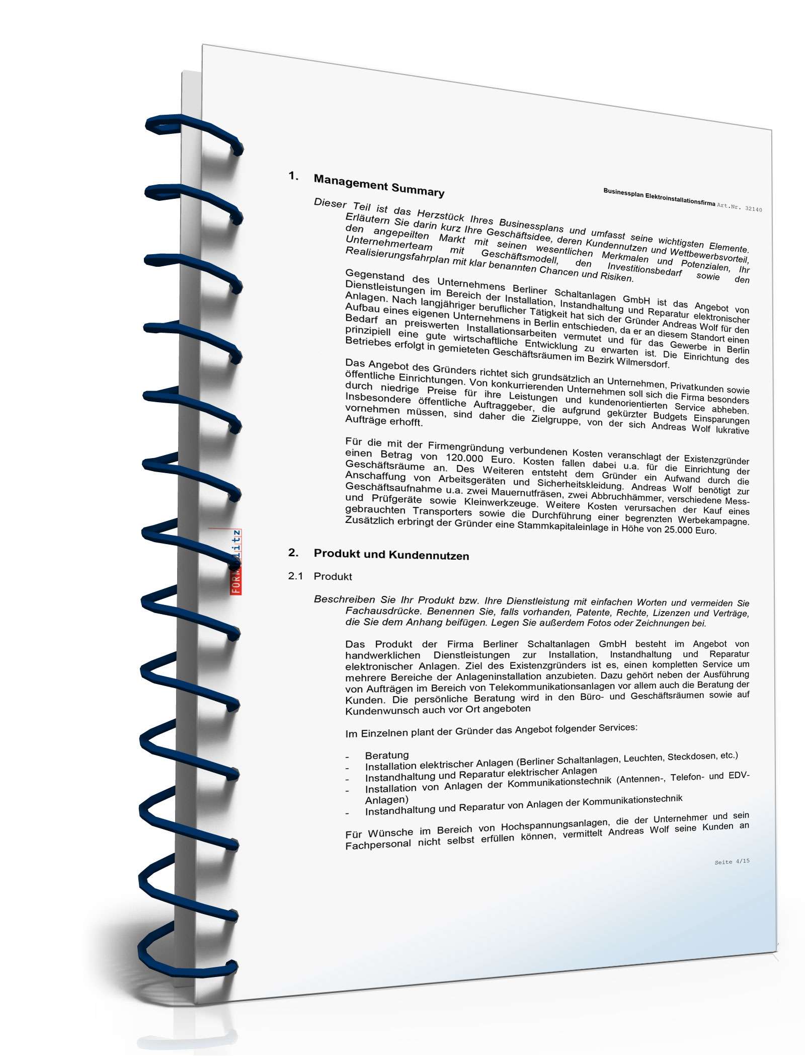 Businessplan Elektroinstallationsbetrieb Excel. Seite: 2