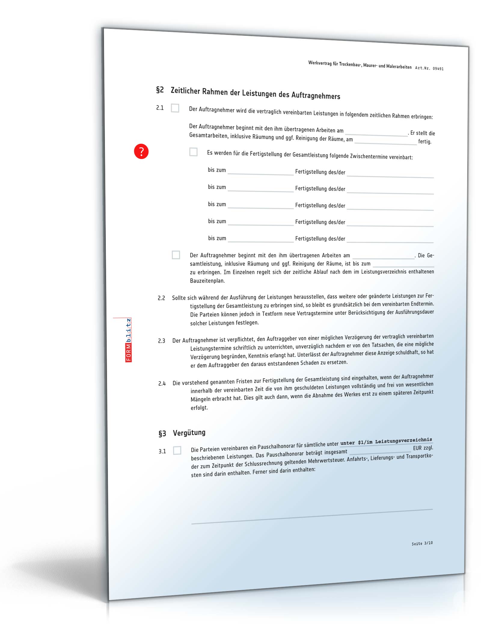 Werkvertrag Trockenbau-, Maurer- und Malerarbeiten PDF. Seite: 3