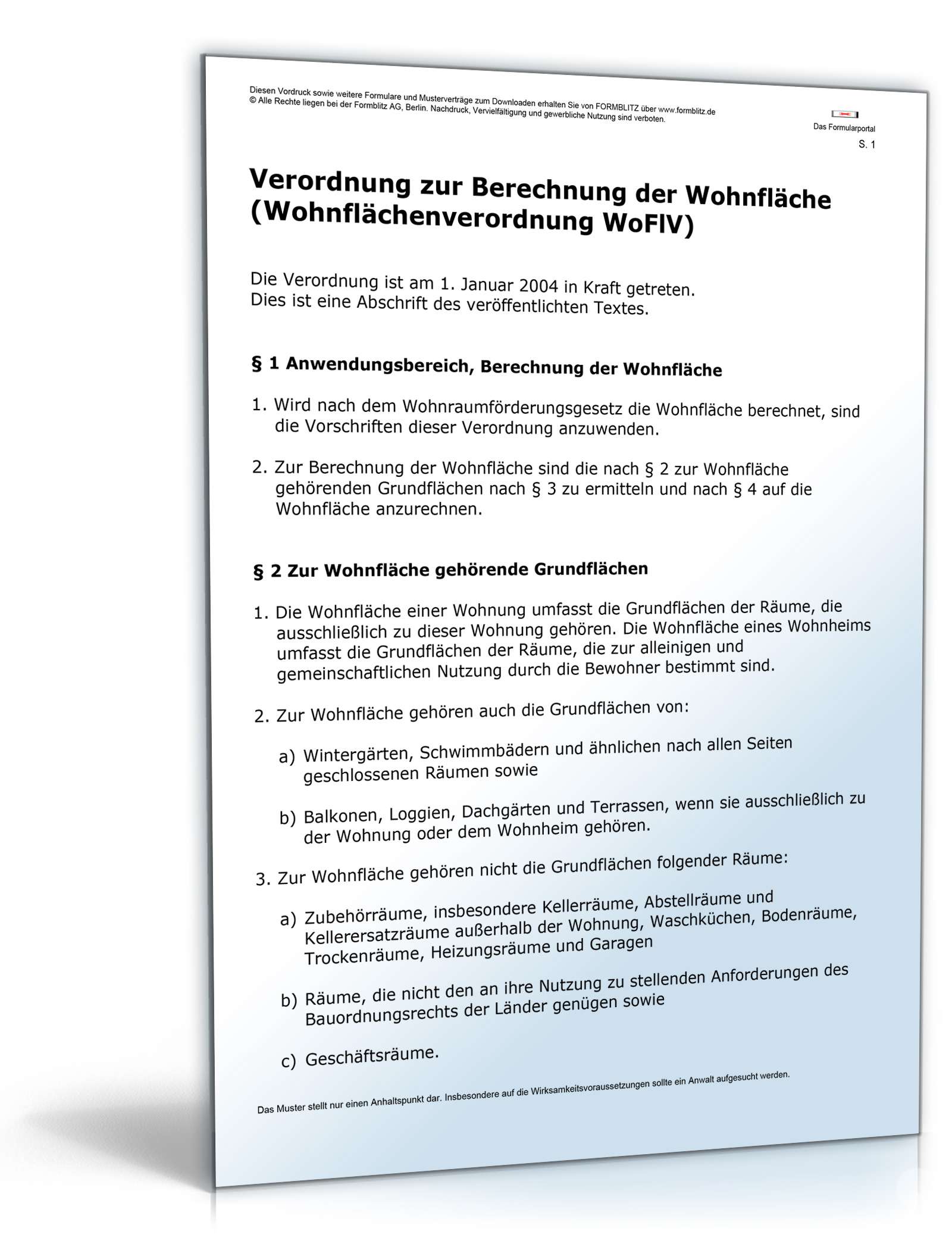 Wohnflächenverordnung (WoFlV) Word