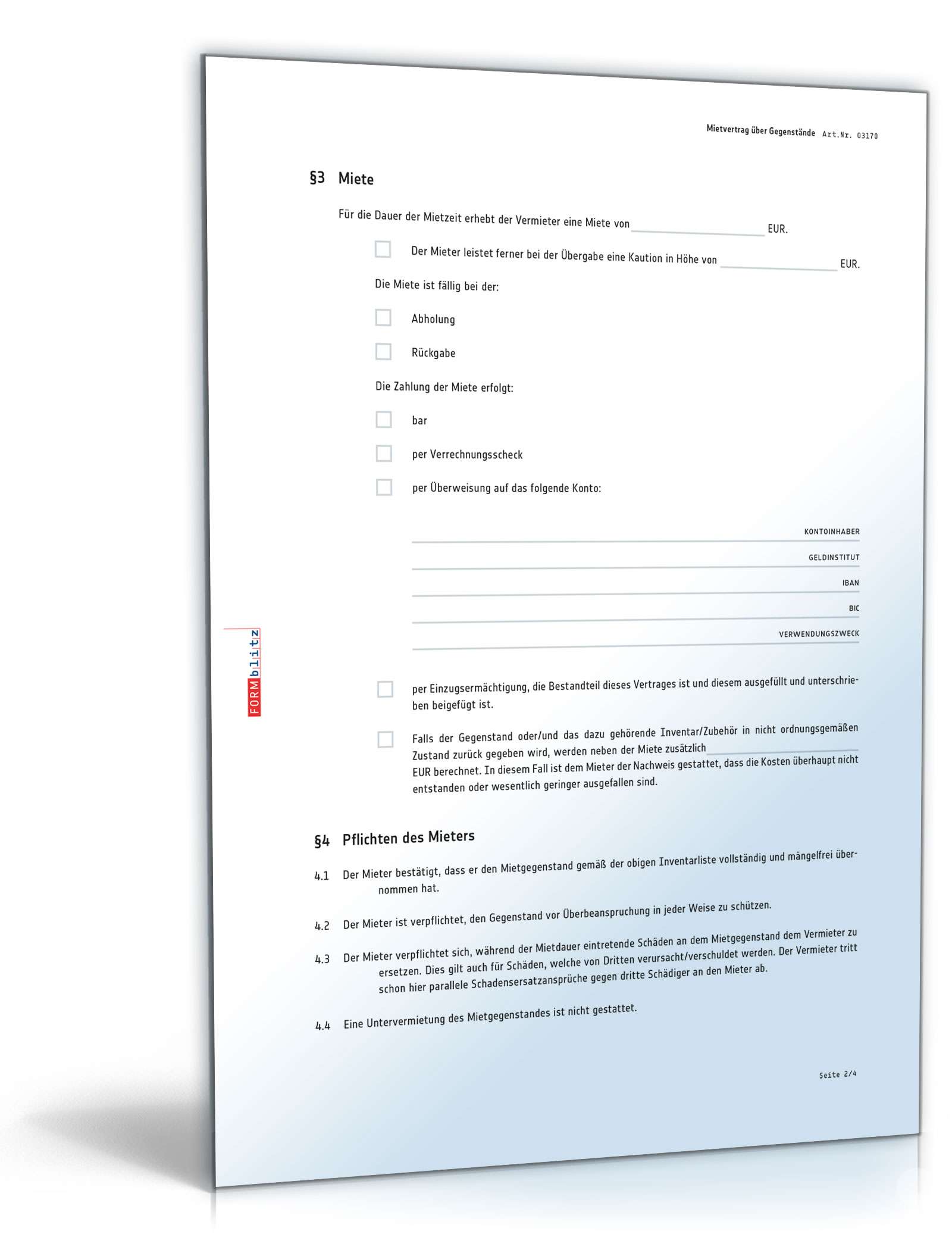 Mietvertrag Gegenstand PDF. Seite: 2