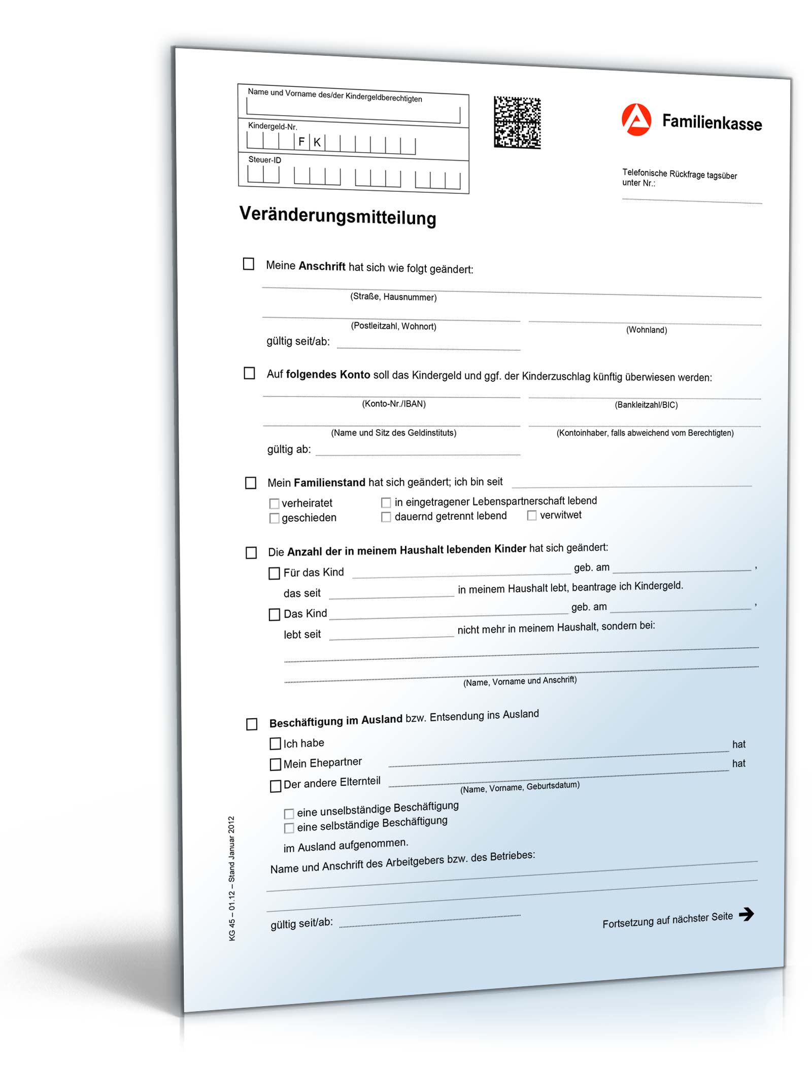 Veränderungsmitteilung Kindergeld PDF