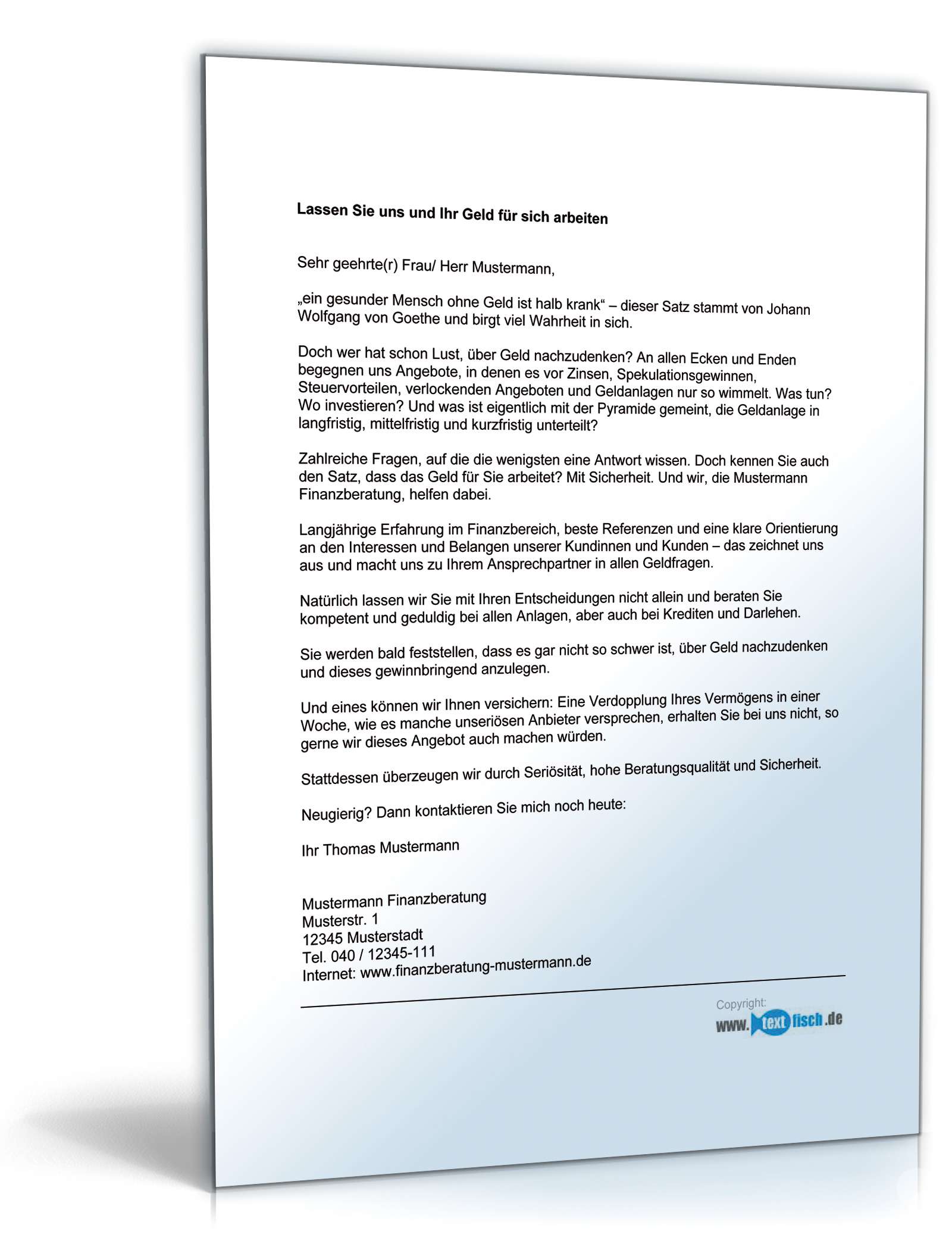 Werbebrief für einen Finanzberater