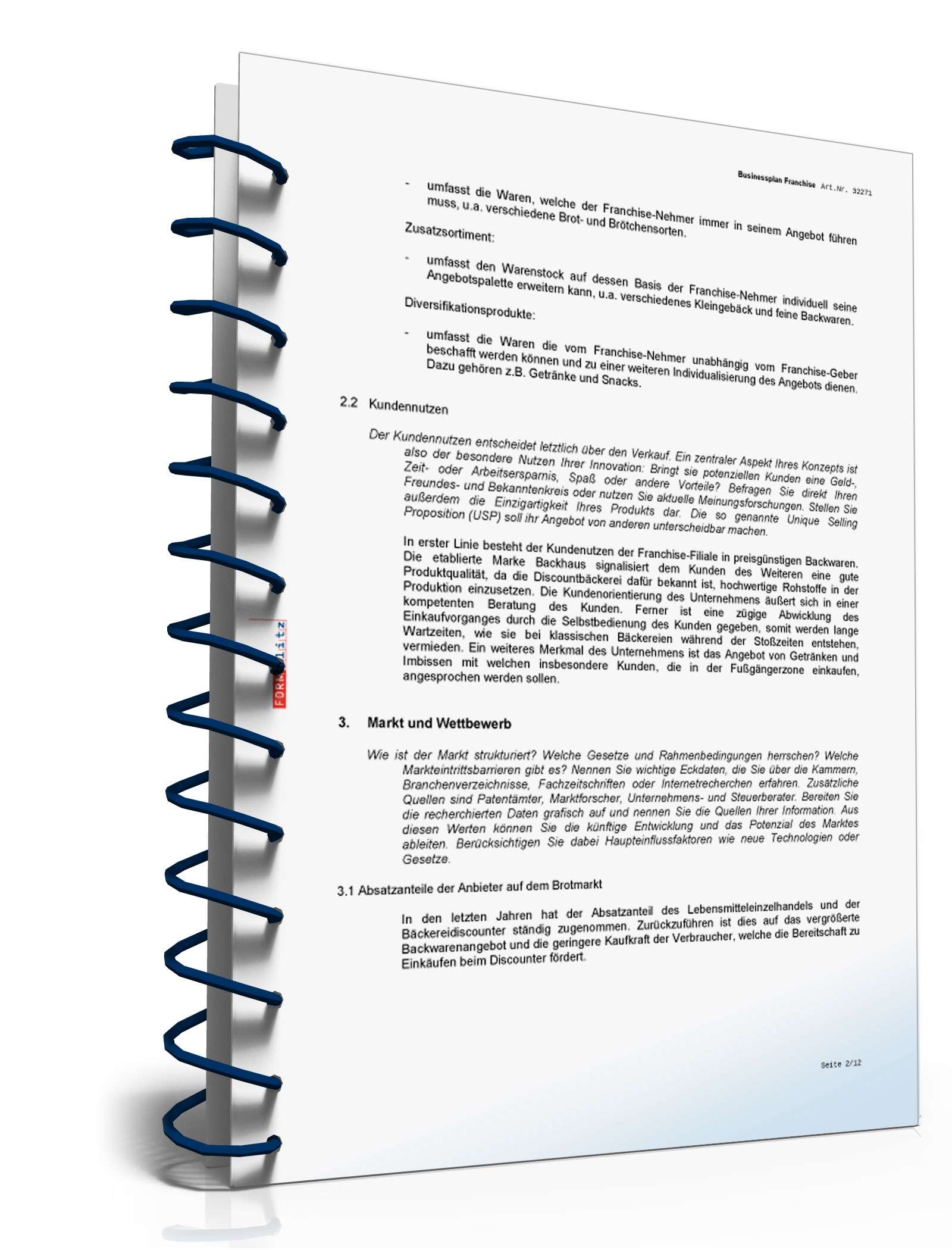 Businessplan Franchise (Bäckerei) Excel. Seite: 8