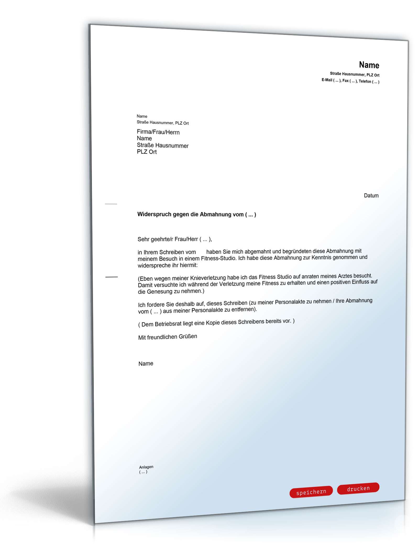 Gegendarstellung Abmahnung vorgetäuschte Arbeitsunfähigkeit PDF