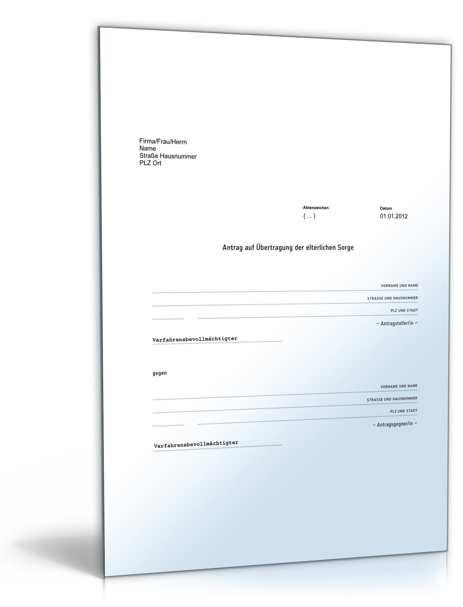 Antrag auf Übertragung des alleinigen Sorgerechts PDF