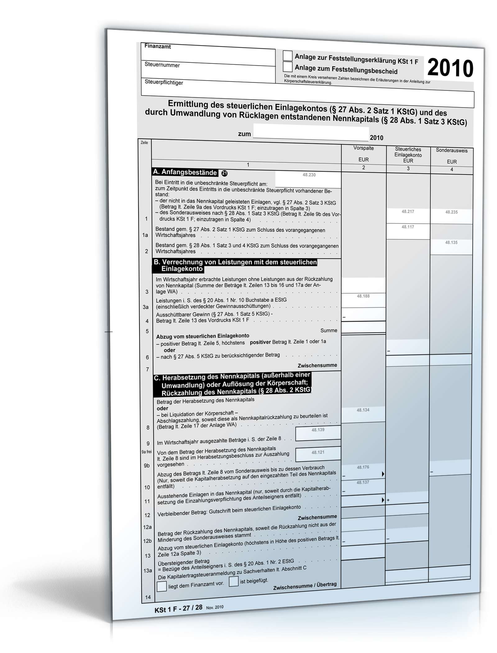 Anlage Ermittlung des steuerlichen Einlagekontos 2010 PDF