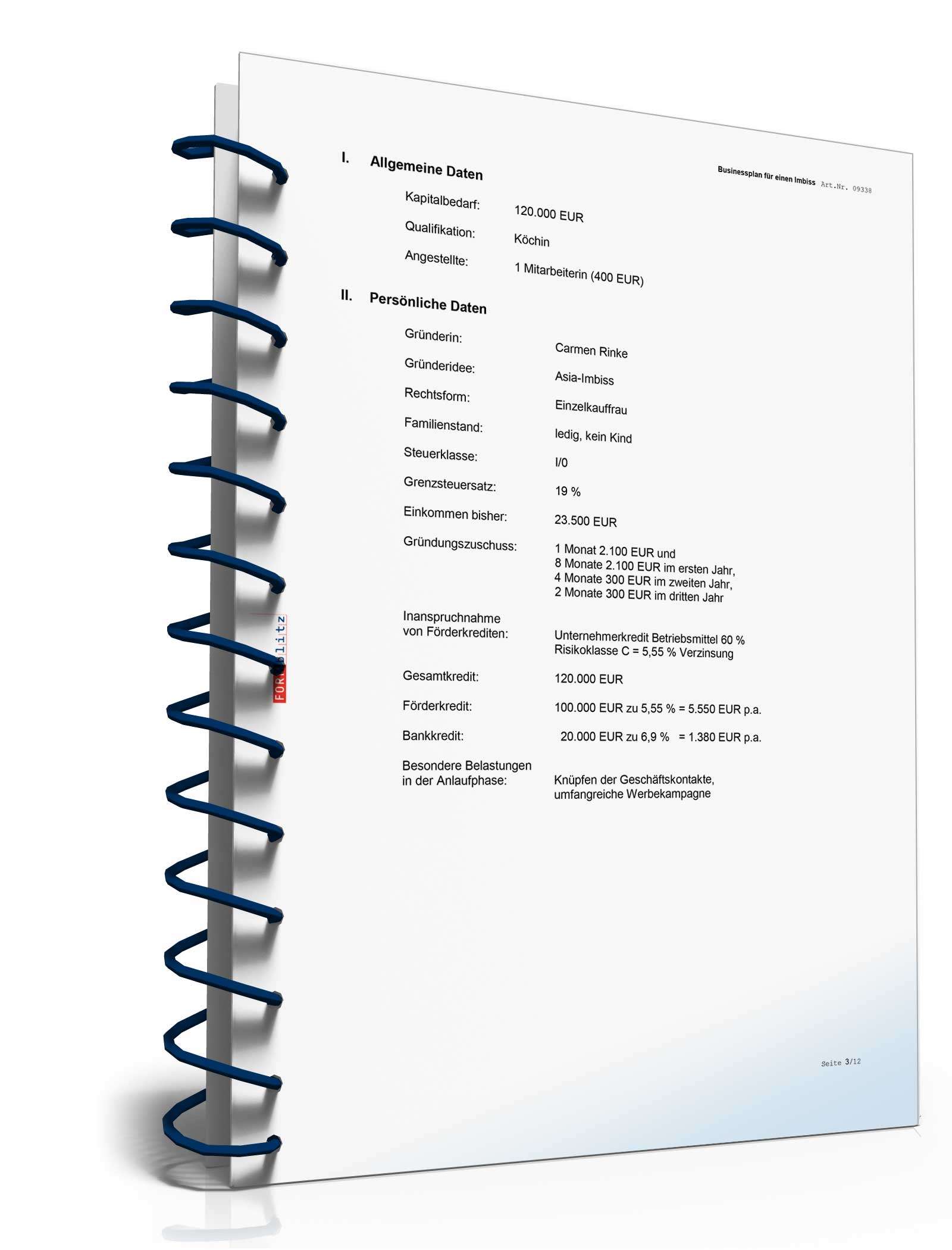 Businessplan Imbiss Excel. Seite: 6
