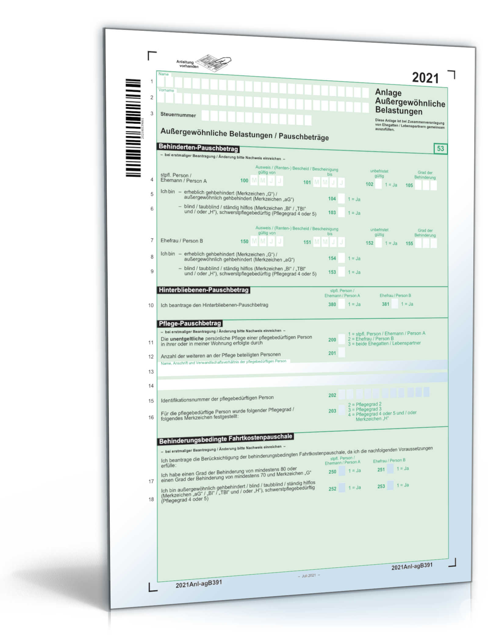 Anlage außergewöhnliche Belastungen 2023 PDF